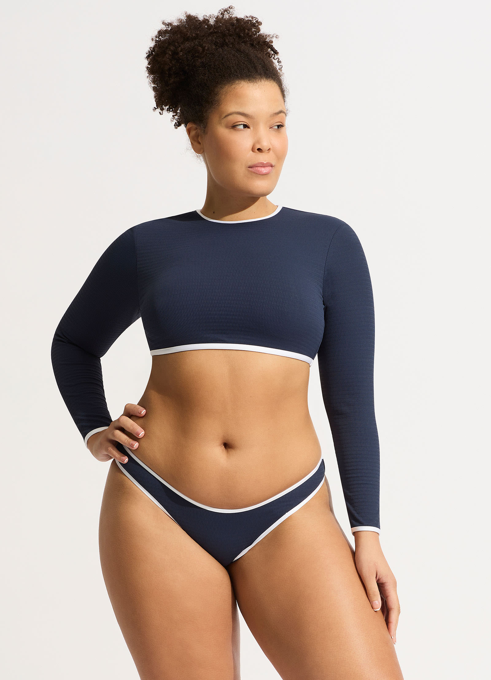 Beach Bound Cropped Long Sleeve Rashie - True Navy - True Navy
