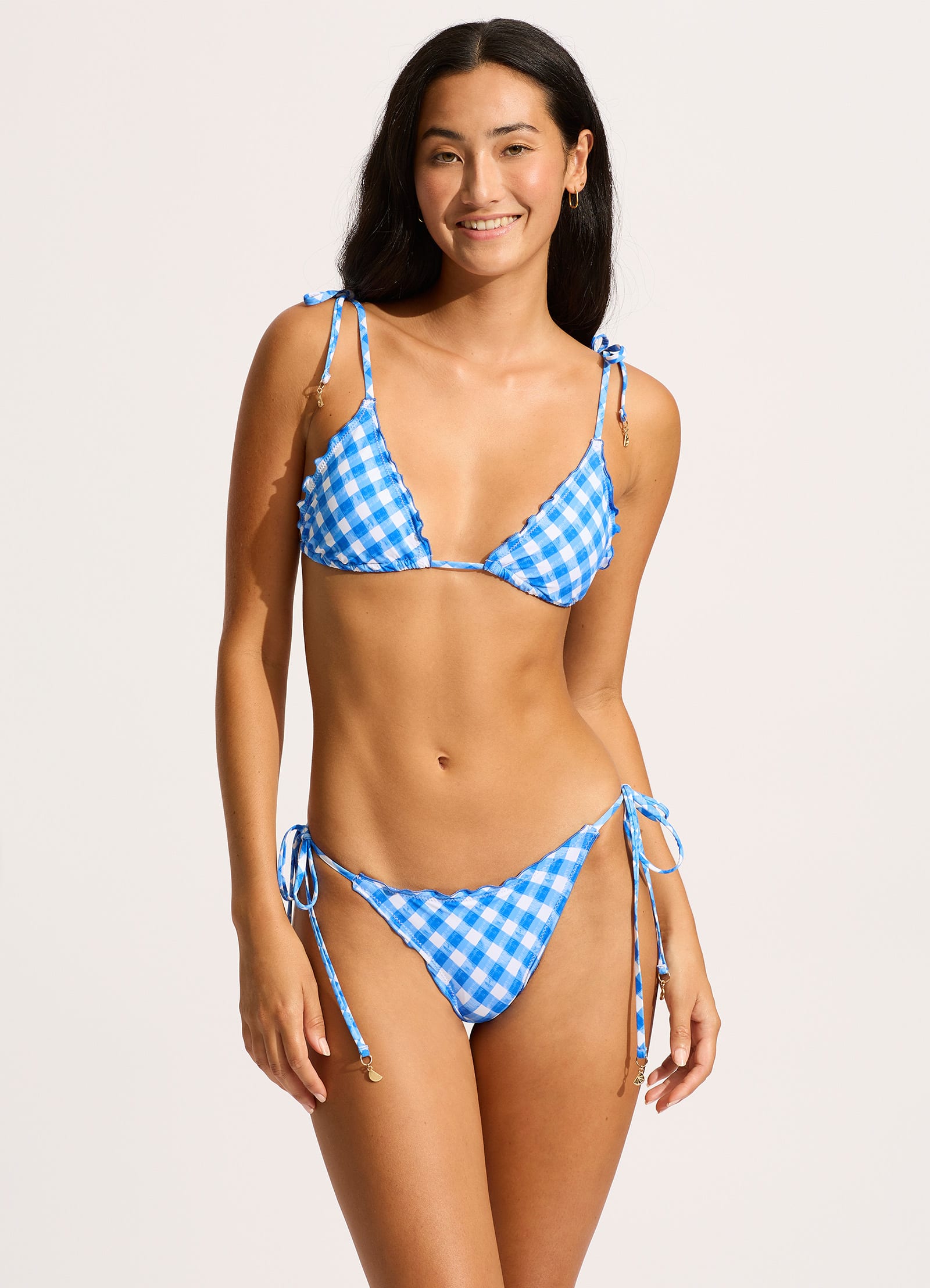 Ciao Bella Check Slide Triangle Bikini Top - Azure - Azure
