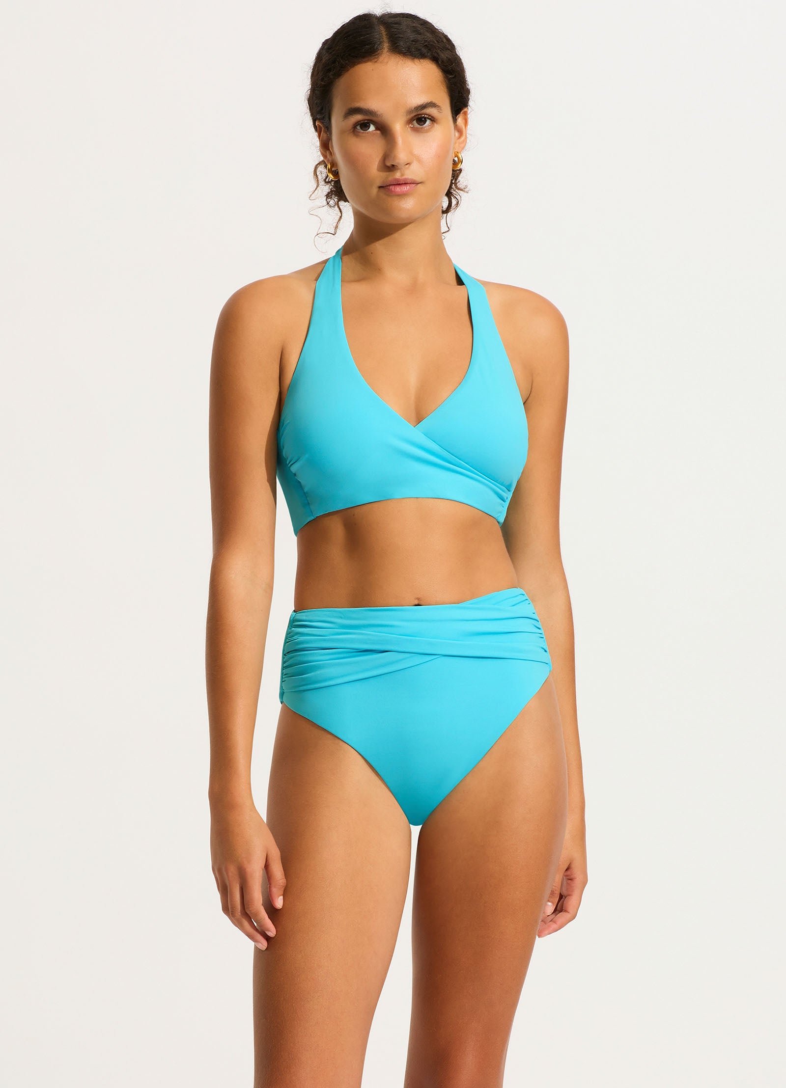 Collective DD Wrap Front Halter Bikini Top - Atoll Blue - Atoll Blue