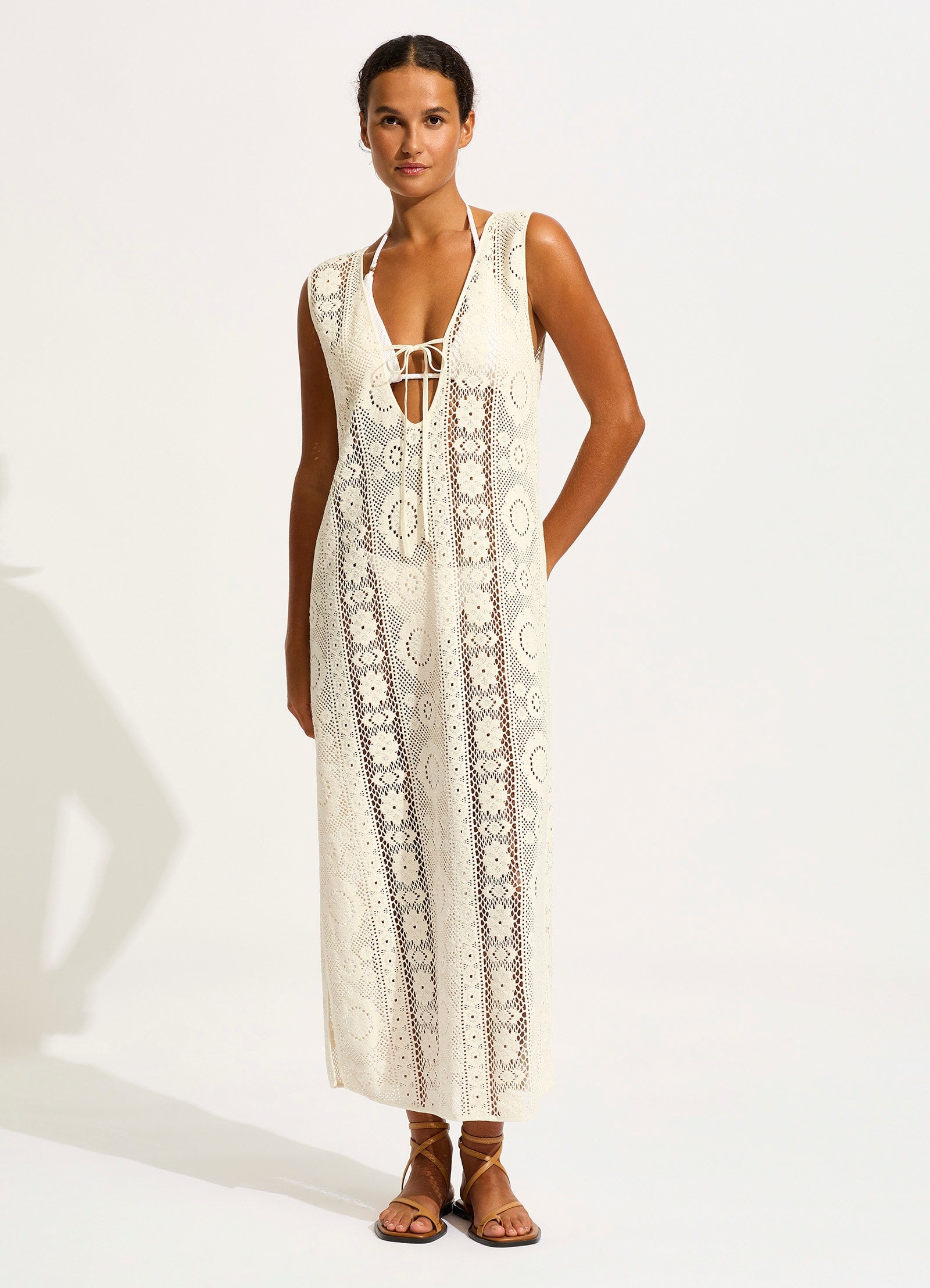 Corfu Crochet Maxi Cover Up - Ecru - Ecru