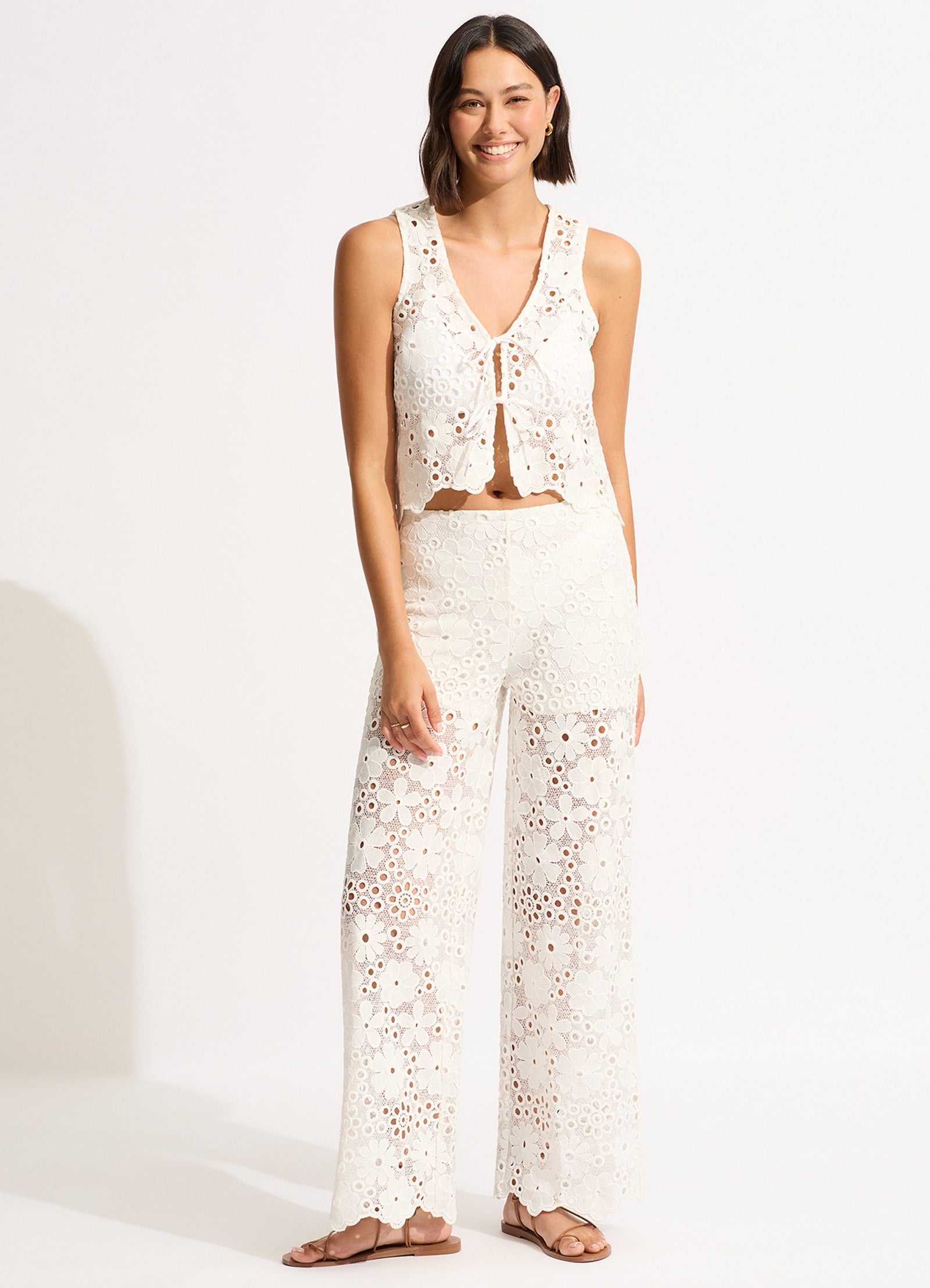 Crochet Pant - White - White