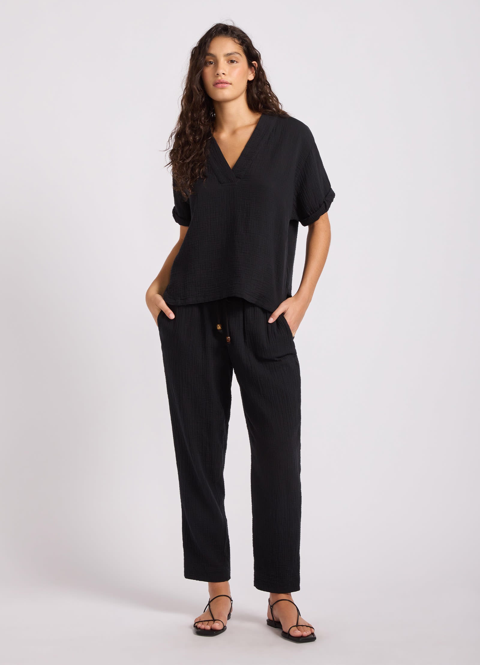 Double Gauze Tapered Pant - Black