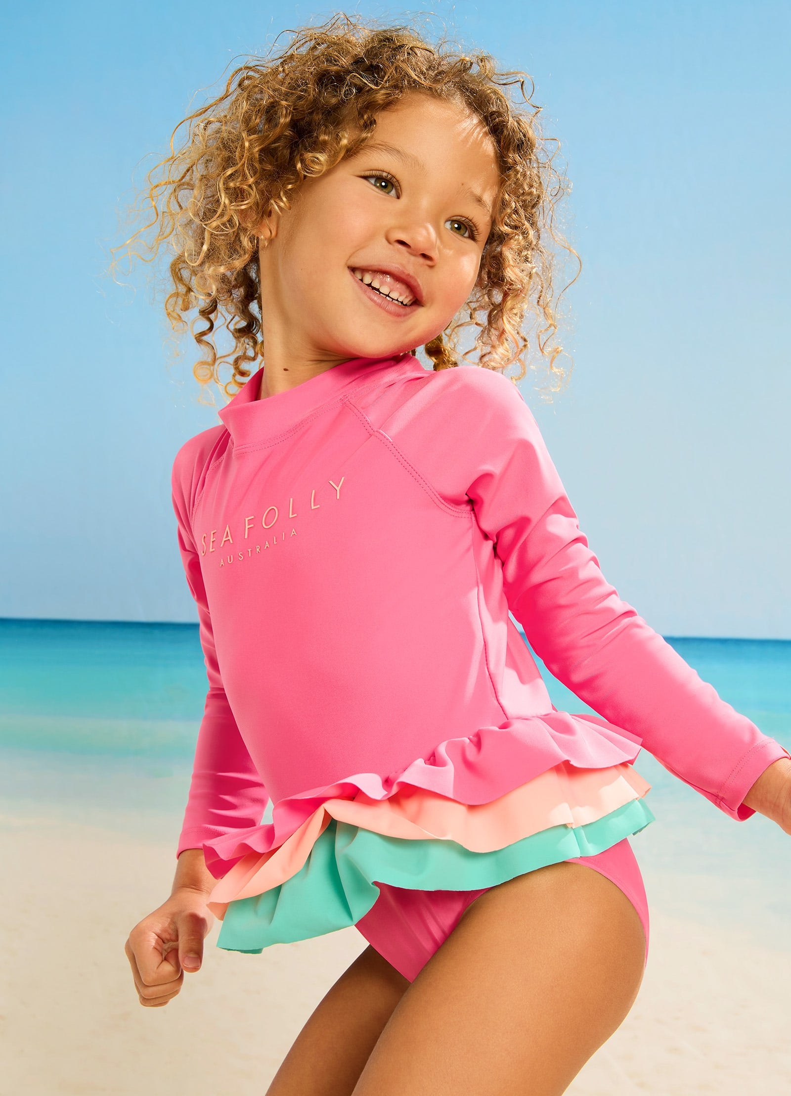 Essential Girls Colour Blocked Paddlesuit - Peony - Peony