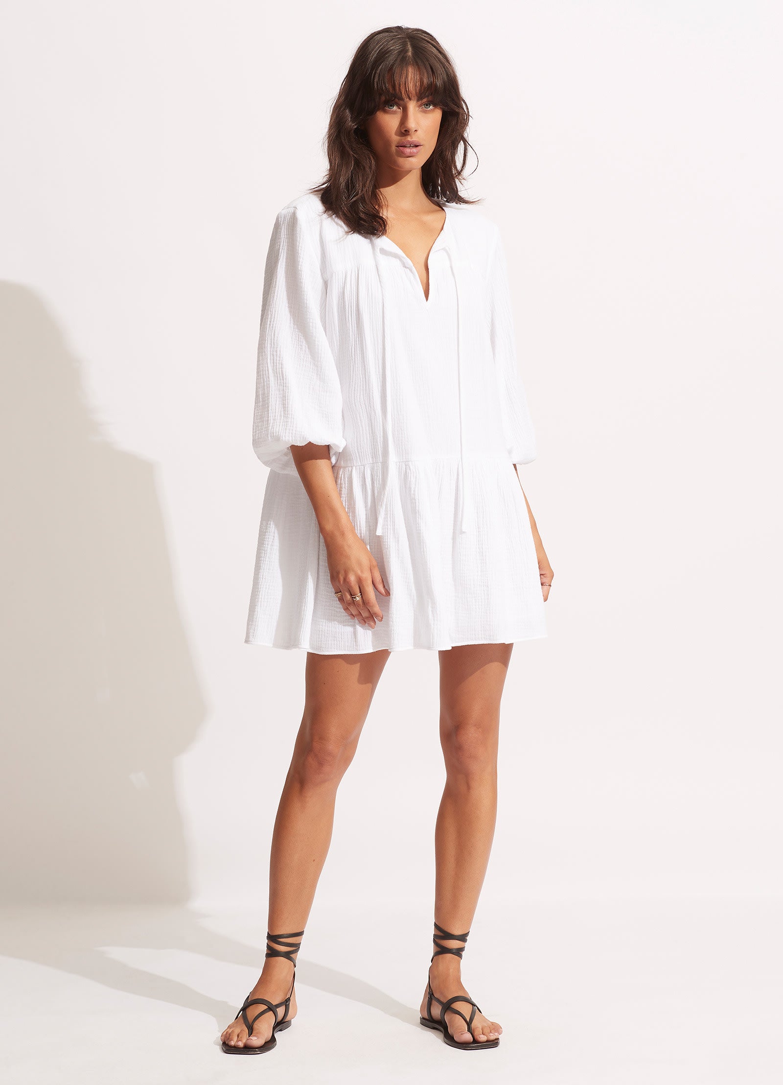 Fallow Textured Cotton Cover Up - White - White