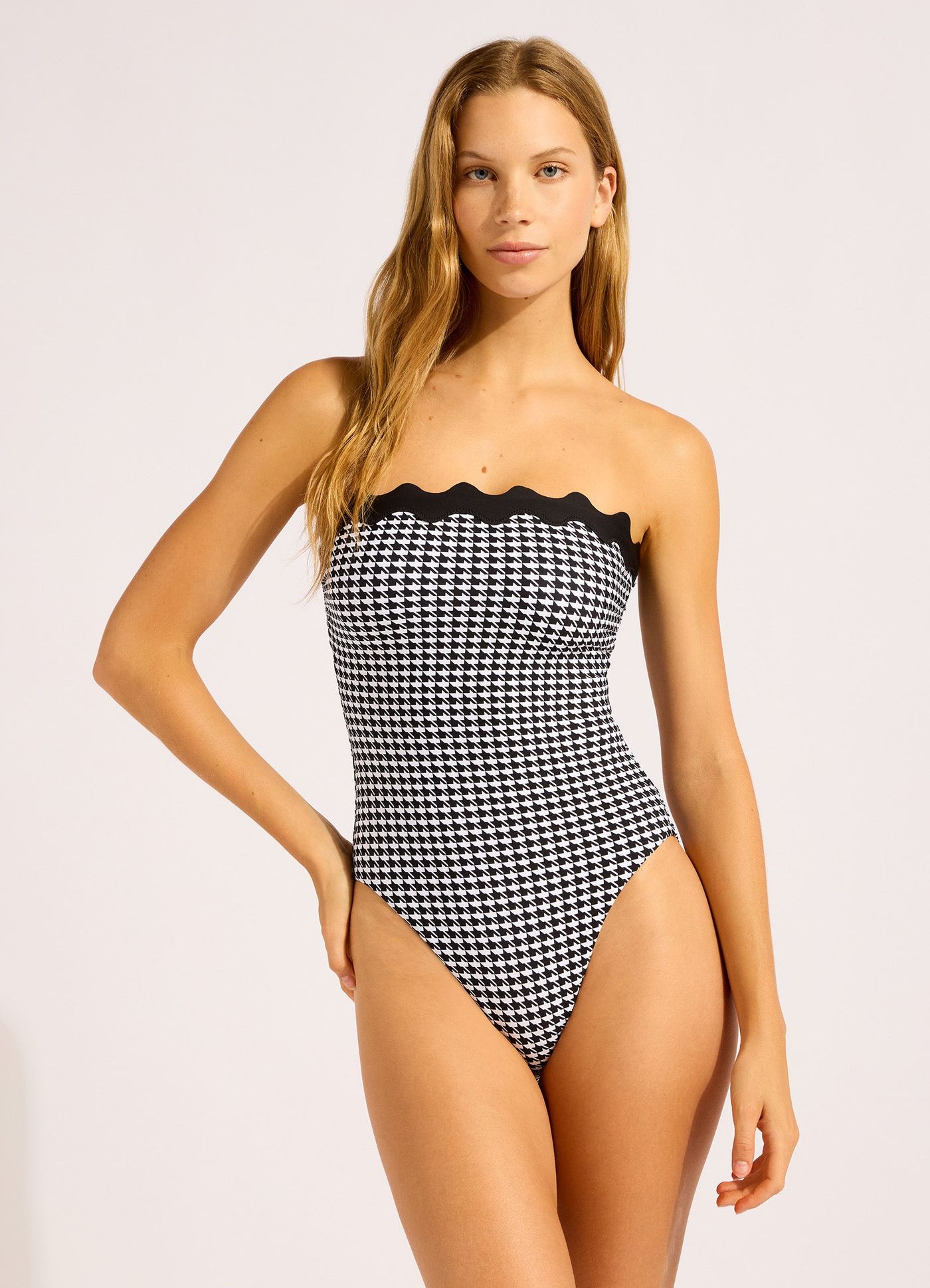 Gia Check Ric Rac DD Bandeau One Piece Swimsuit - Black