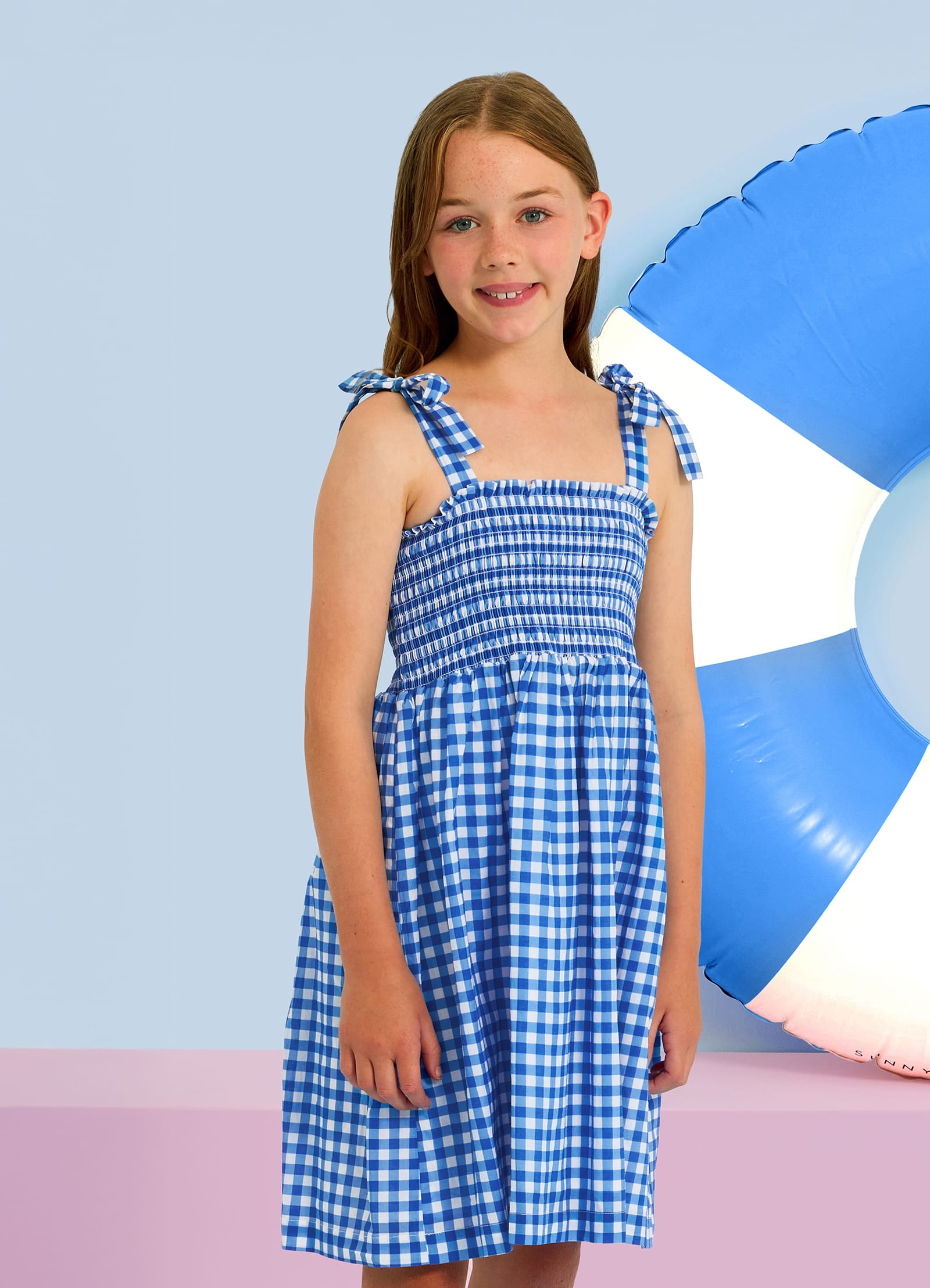 Gingham Shirred Dress - Blue Lottie - Blue Lottie