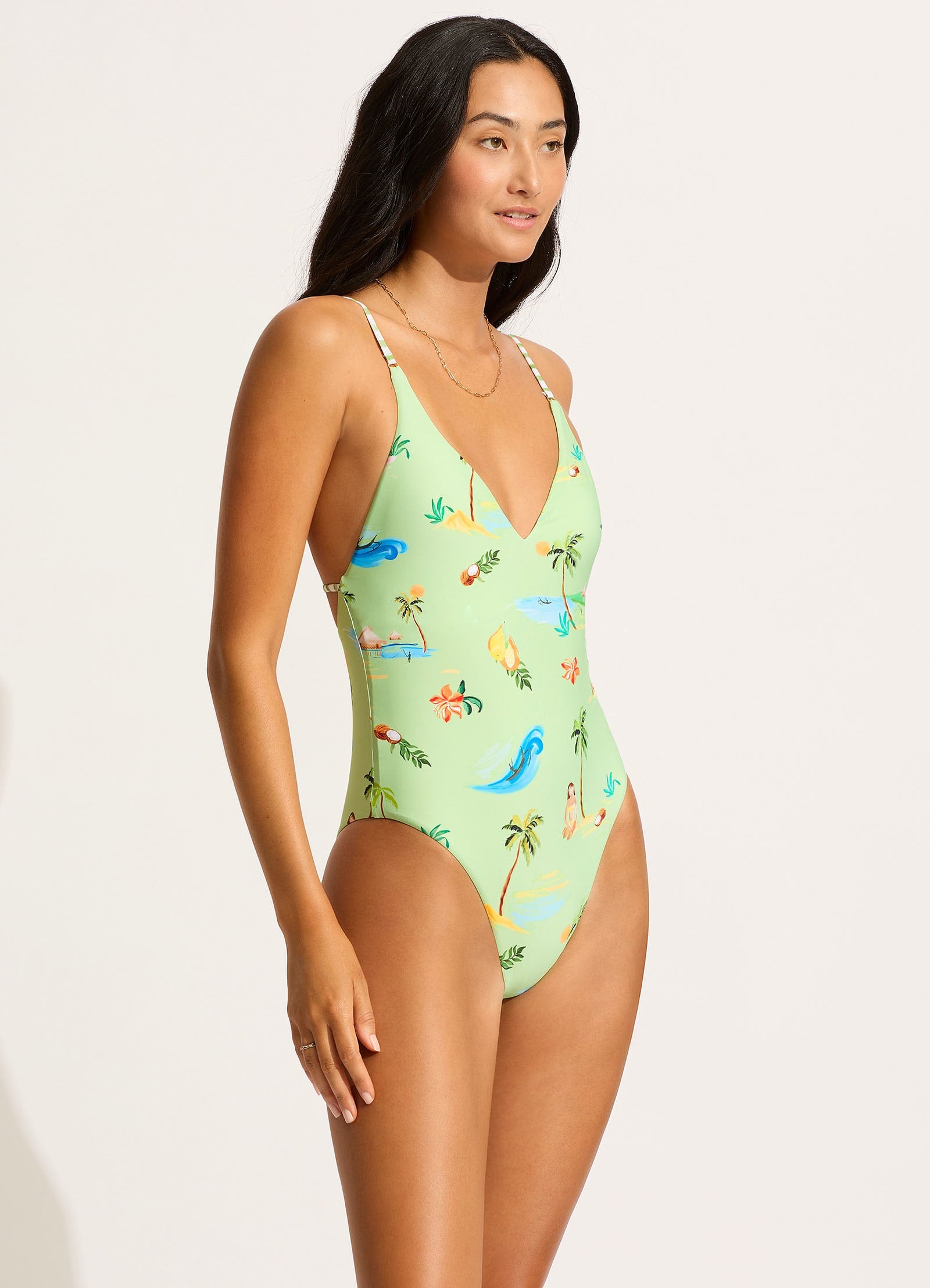 Isla Palm V Neck One Piece - Sage - Sage