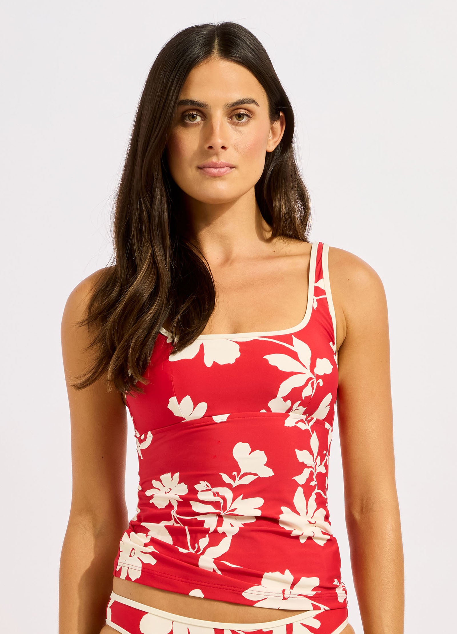 Mayflower Square Neck Tankini Bikini Top - Cosmo Red