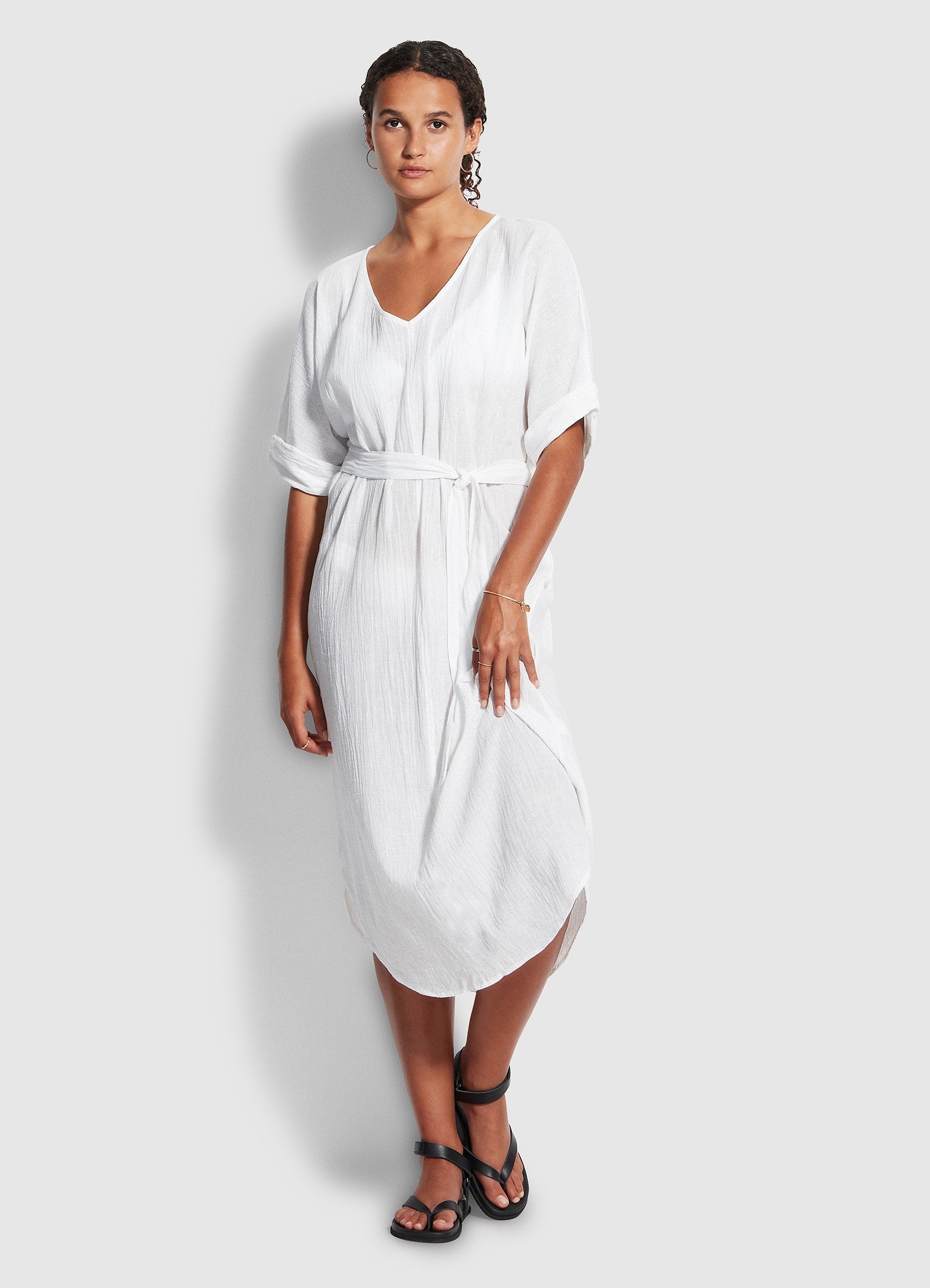 Sandy Midi Kaftan  - White - White