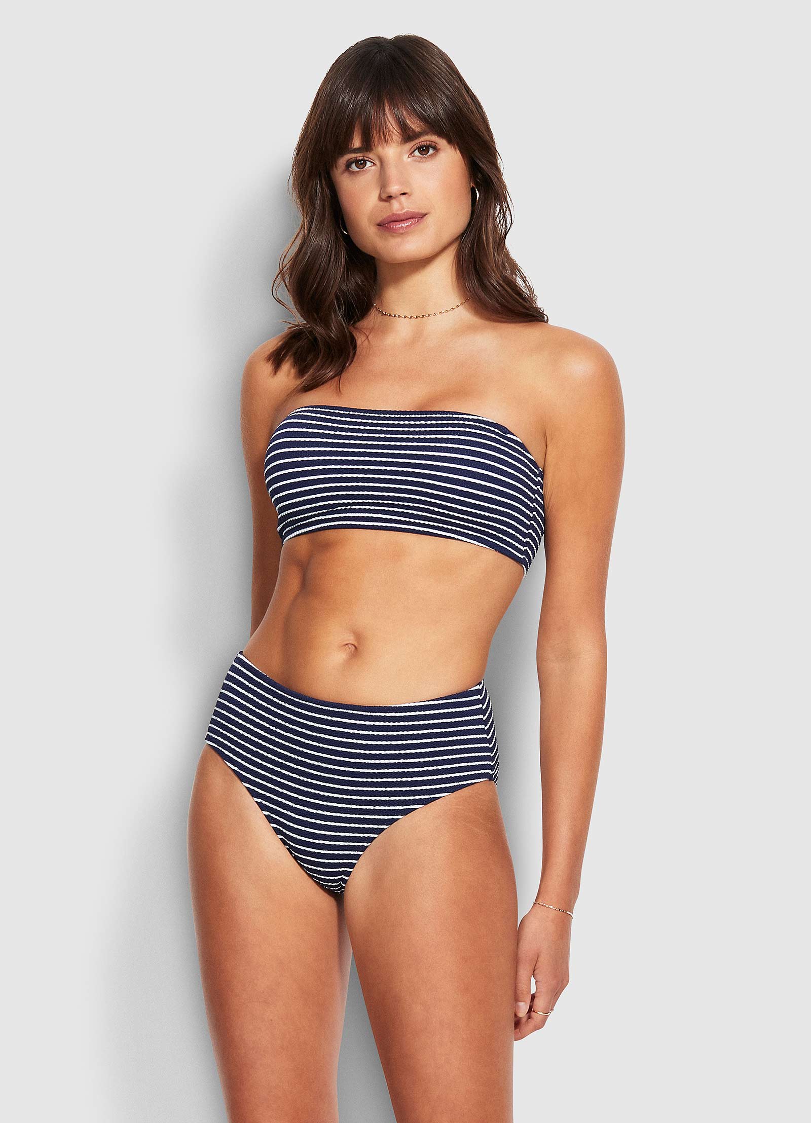 Seaside Stripe Wide Side Retro Bikini Bottom - True Navy - True Navy