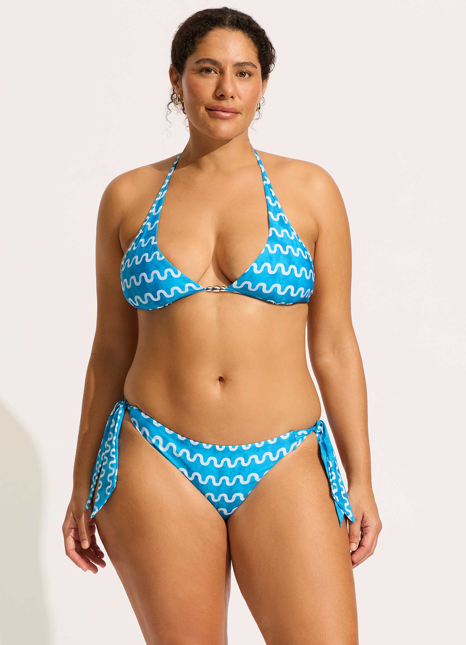 Soundwave Long Line Halter Bikini Top - Turquoise - Turquoise