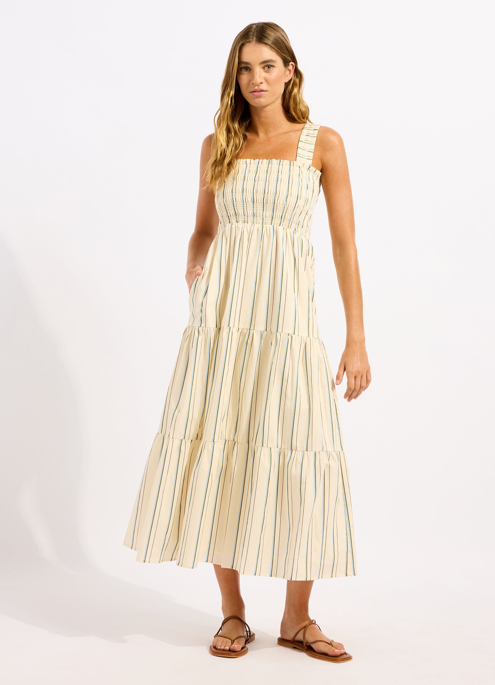 Stripe Faithfull Midi Dress - Ecru