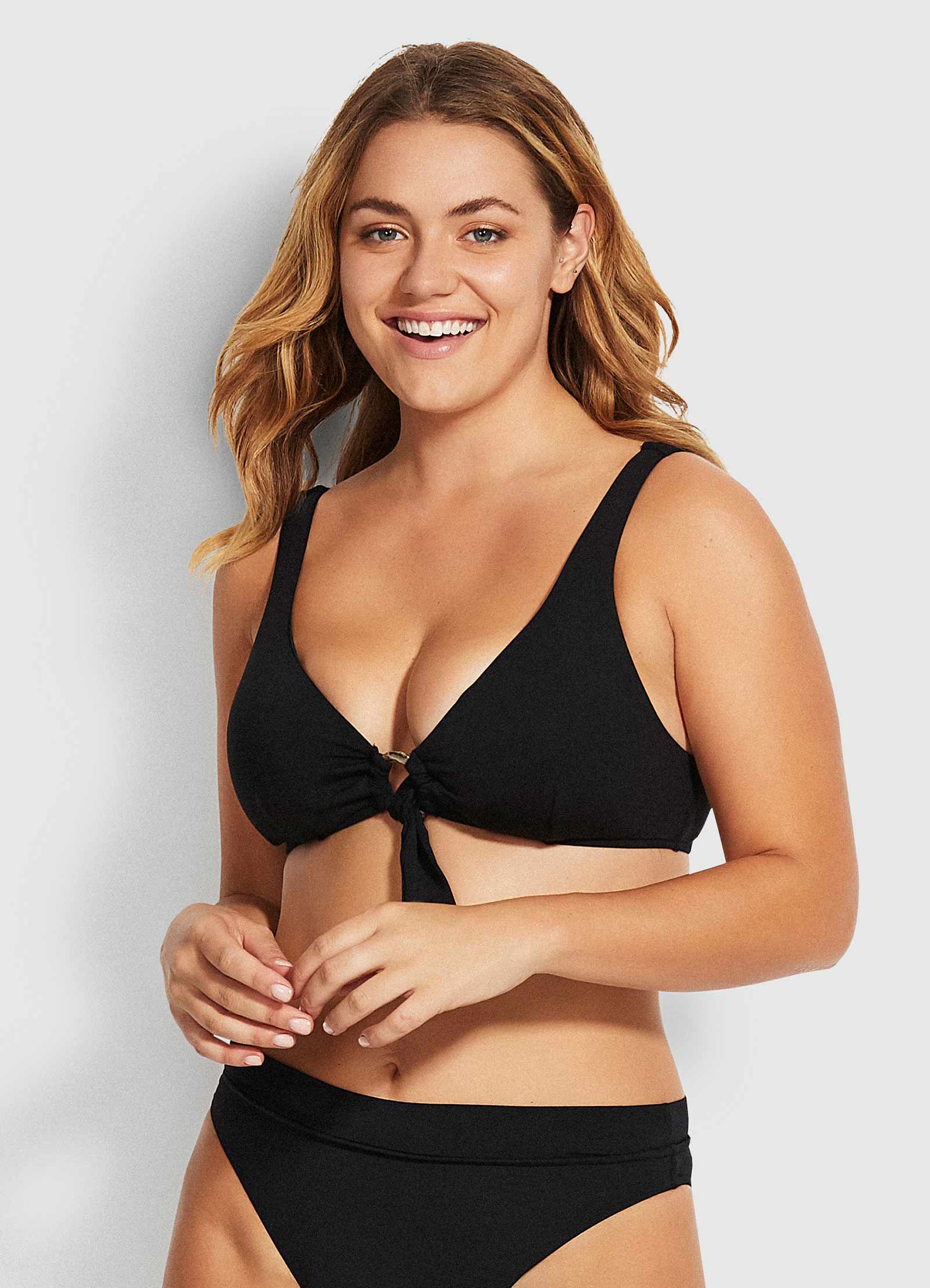 Active Ring Front Crop Bikini Top - Black - Black