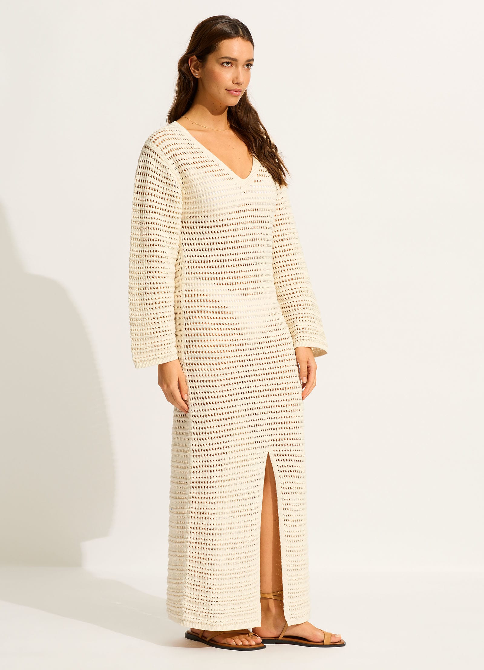 Ahoy Maxi Knit Coverup - Ecru - Ecru view 2