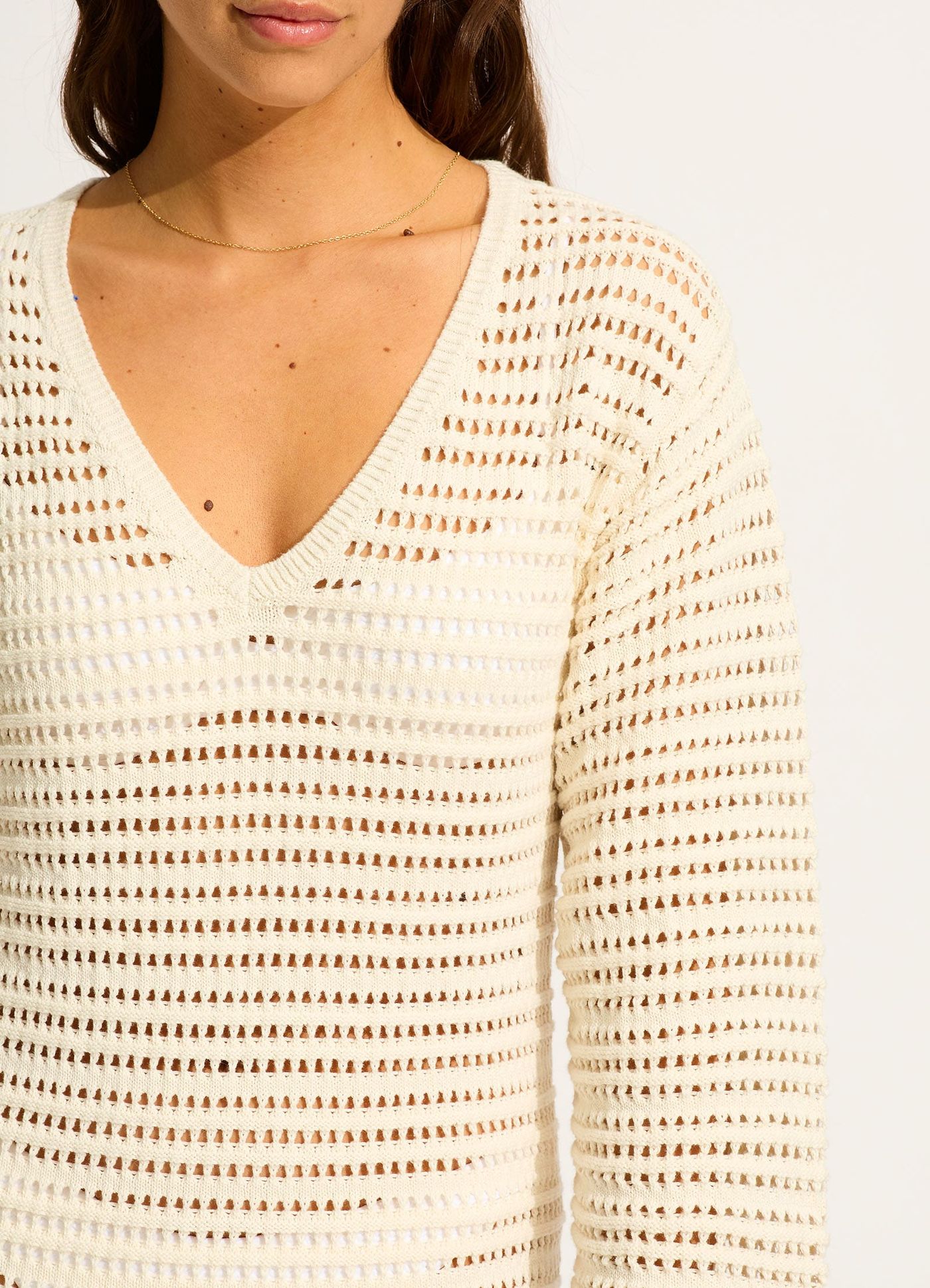 Ahoy Maxi Knit Coverup - Ecru - Ecru view 4