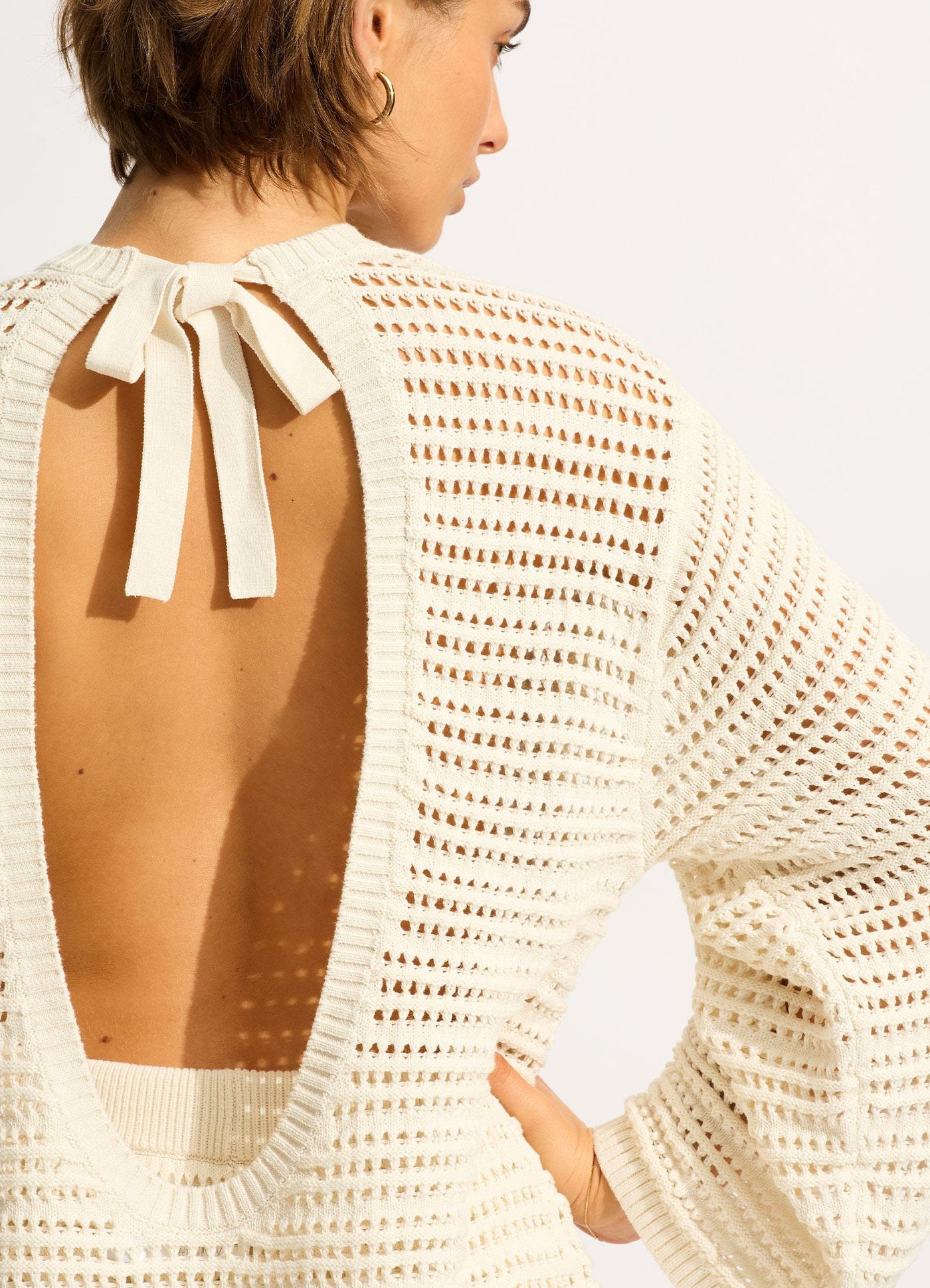 Ahoy Open Back Knit Jumper - Ecru - Ecru view 5