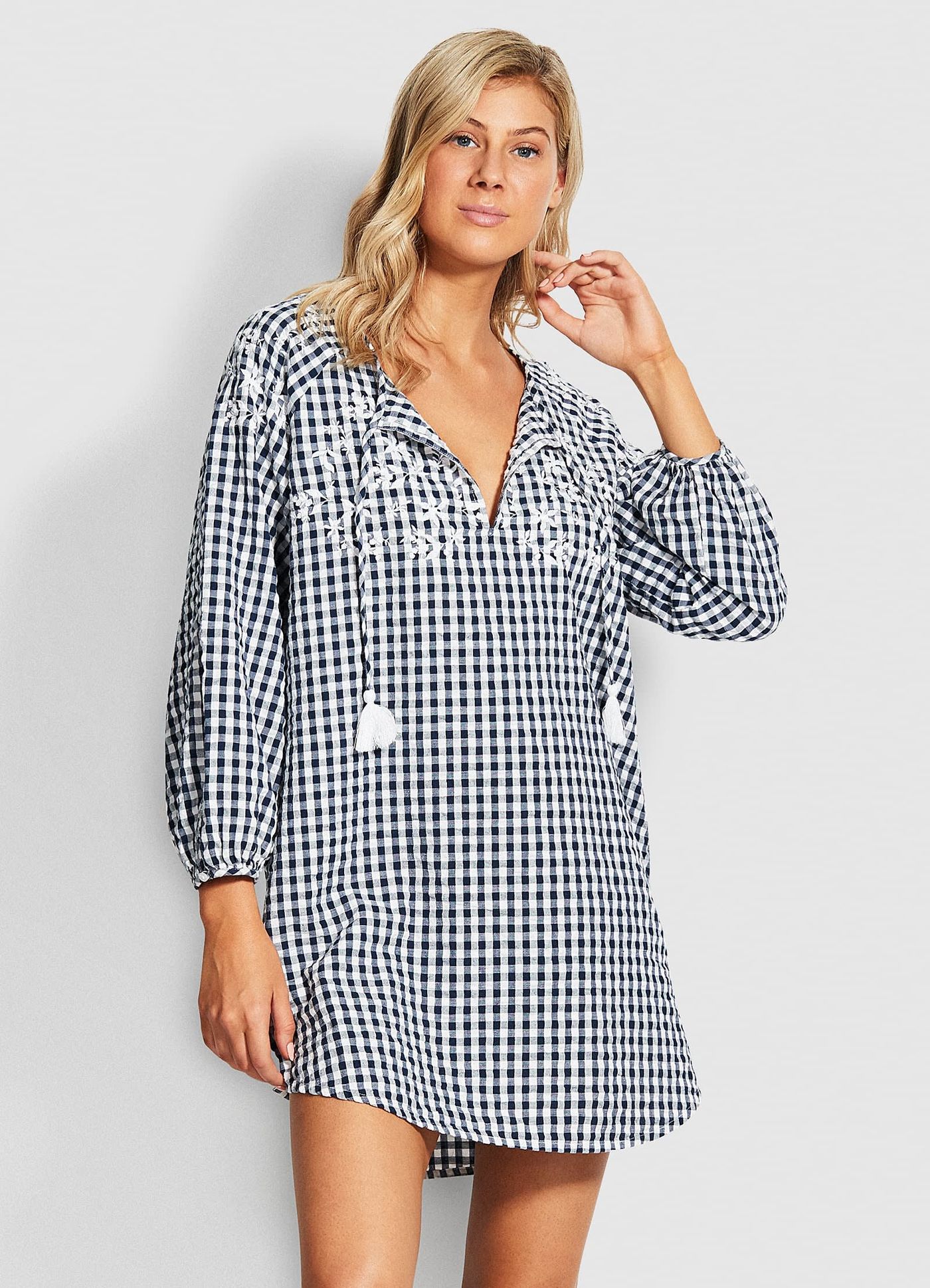 Ally Gingham Cover Up - Blue - Blue