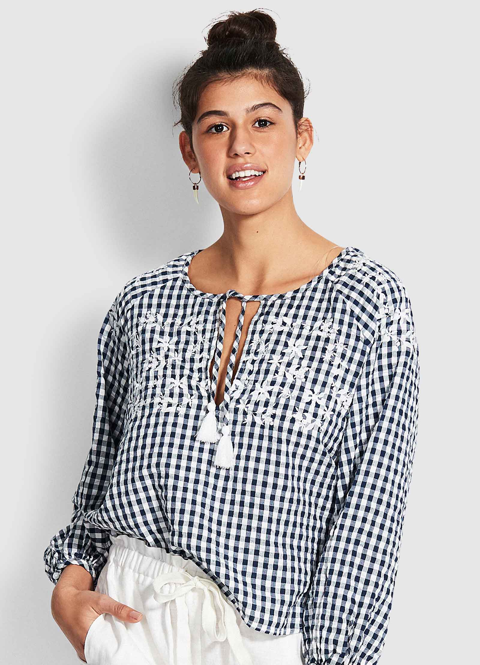 Ally Gingham Top - Blue - Blue