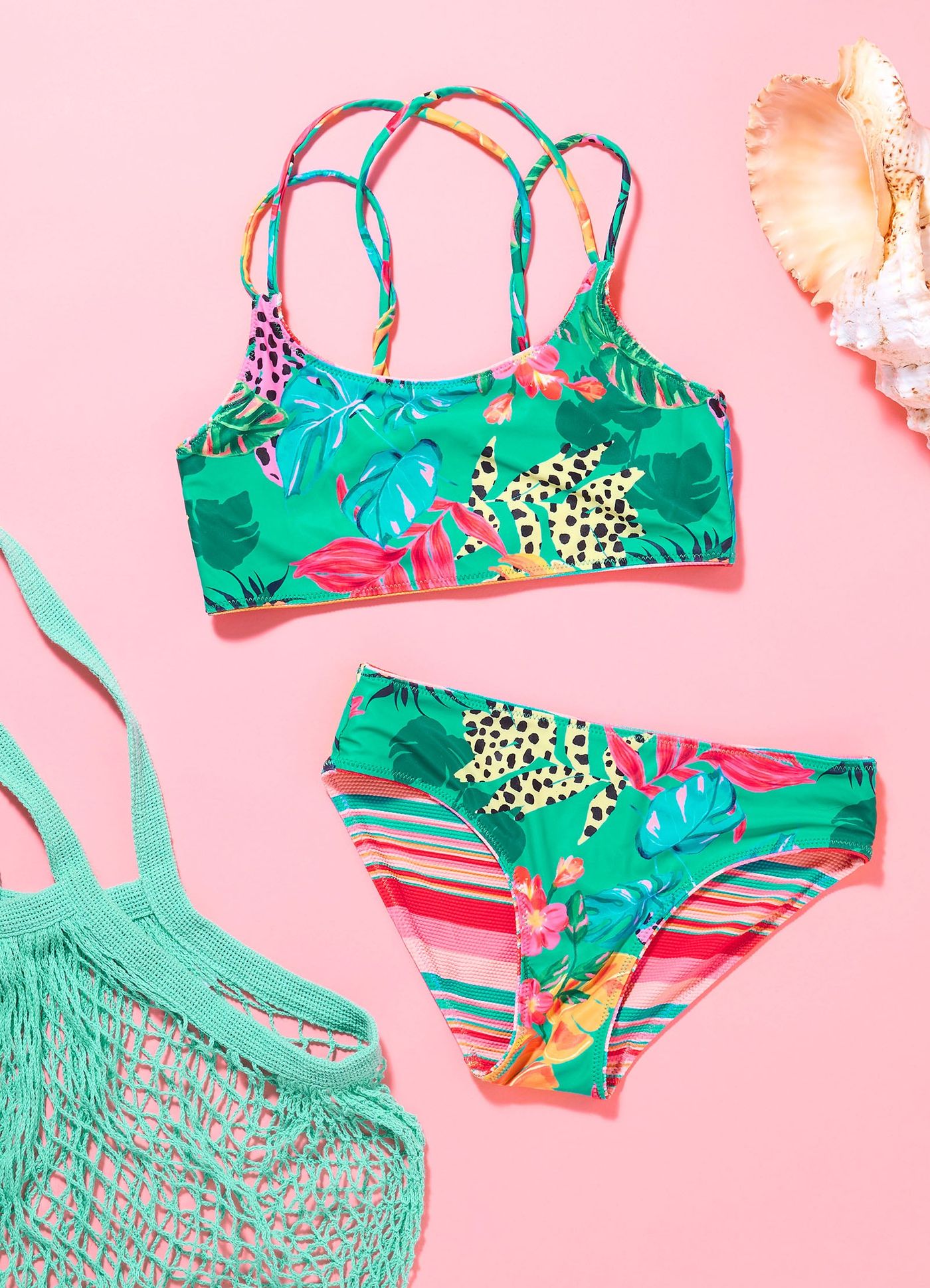 Amazon Girls Reversible Bikini - Green - Green