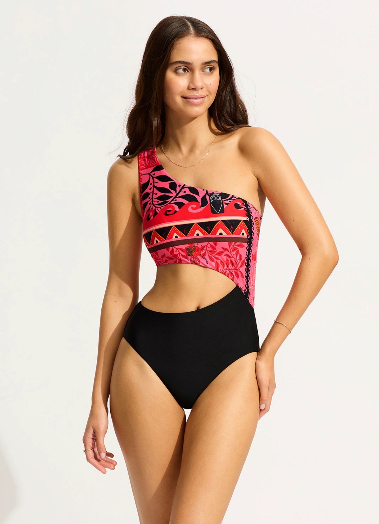 Atlantis One Shoulder Cut Out One Piece - Paradise Pink - Paradise Pink