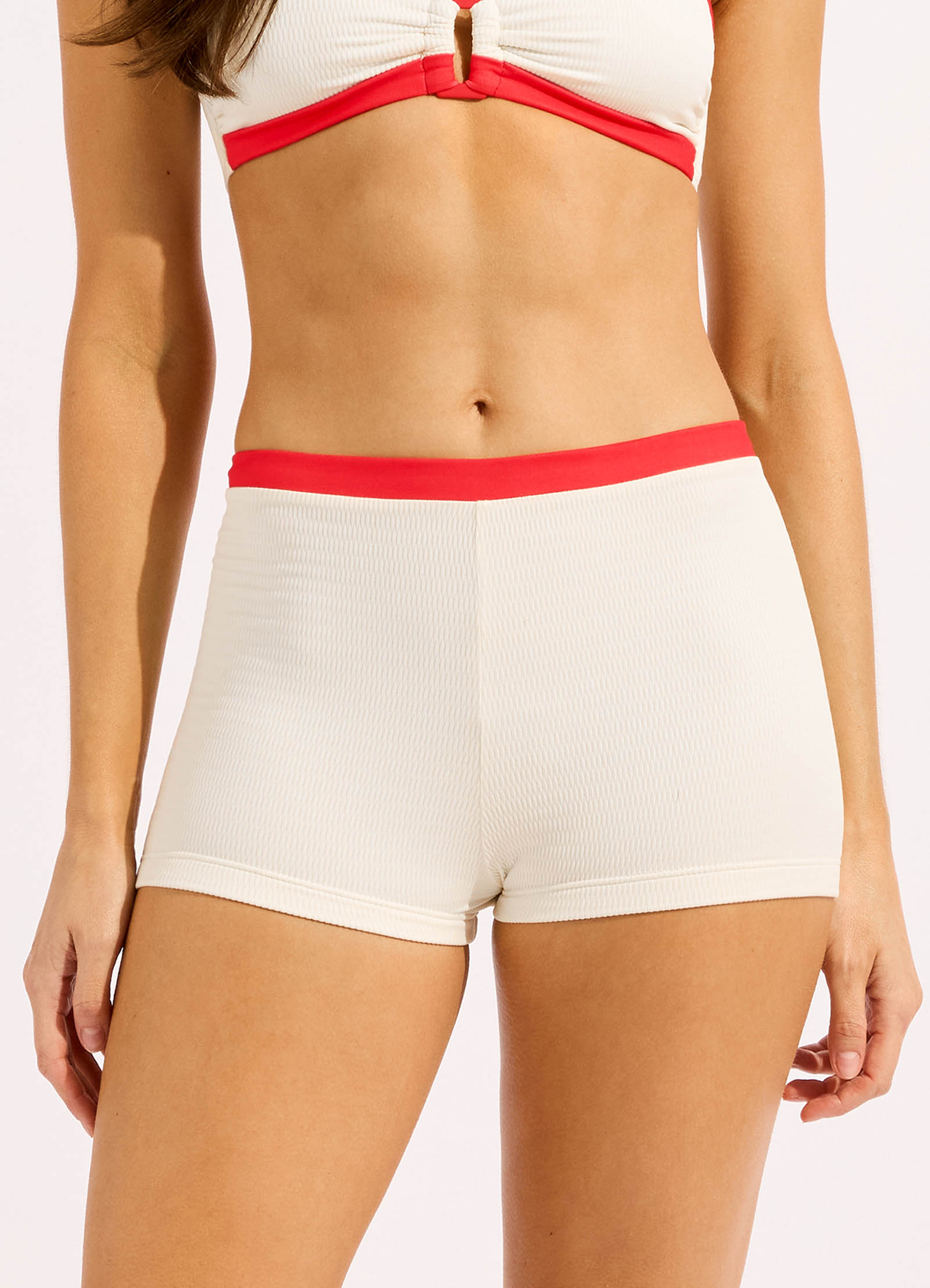 Bandwave Belted Boyleg Bikini Bottom - Ecru view 2