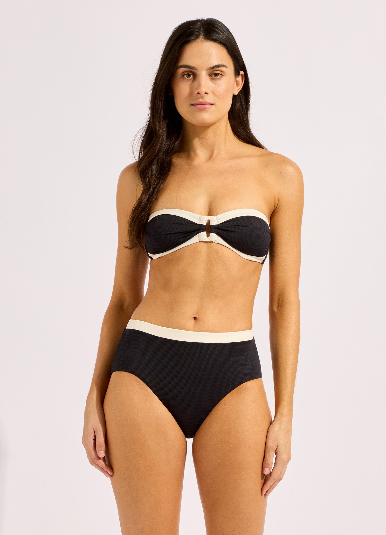 Bandwave High Waist Bikini Bottom - Black