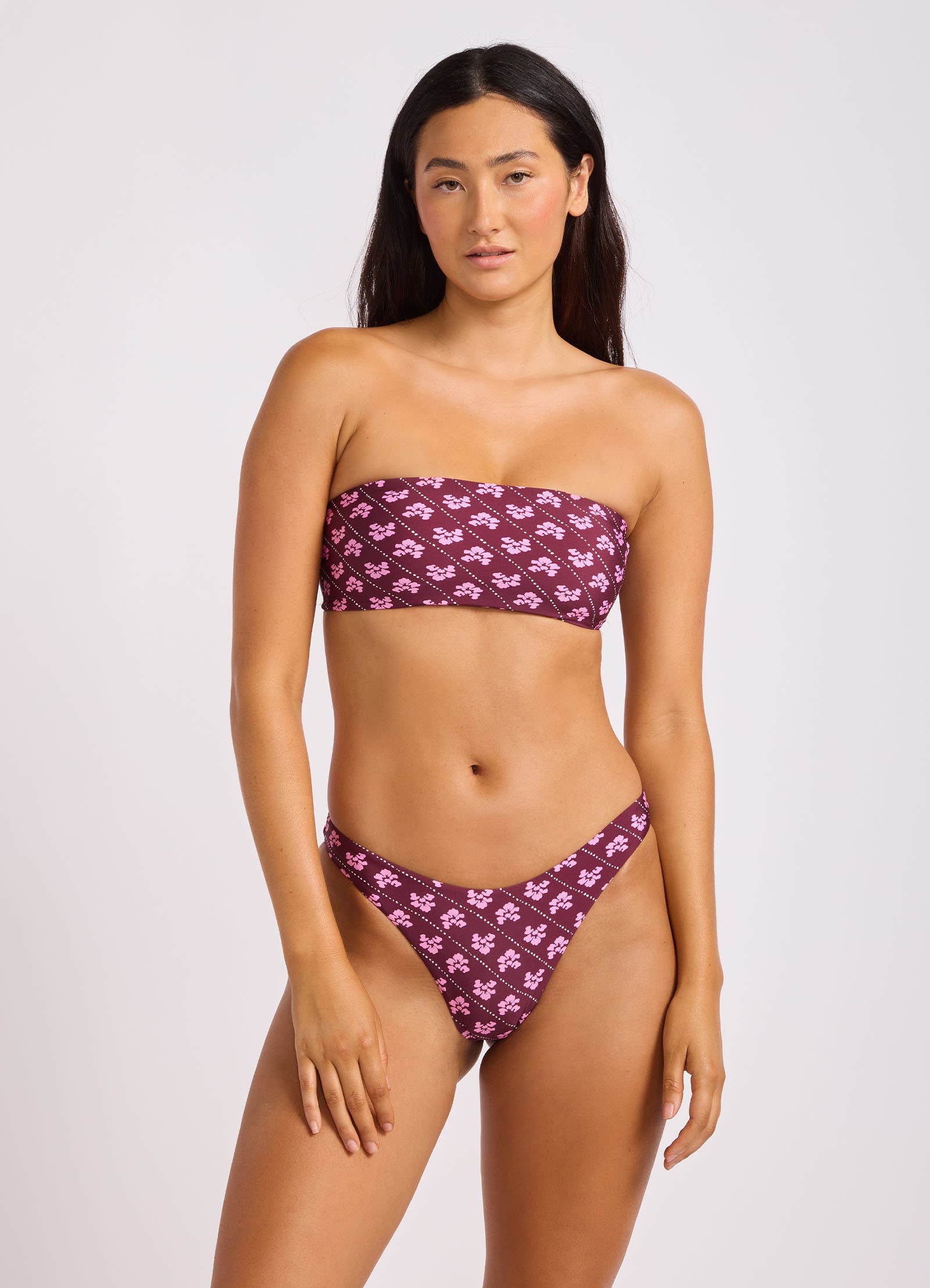 Batik Bloom Bandeau Bikini Top - Dark Burgundy