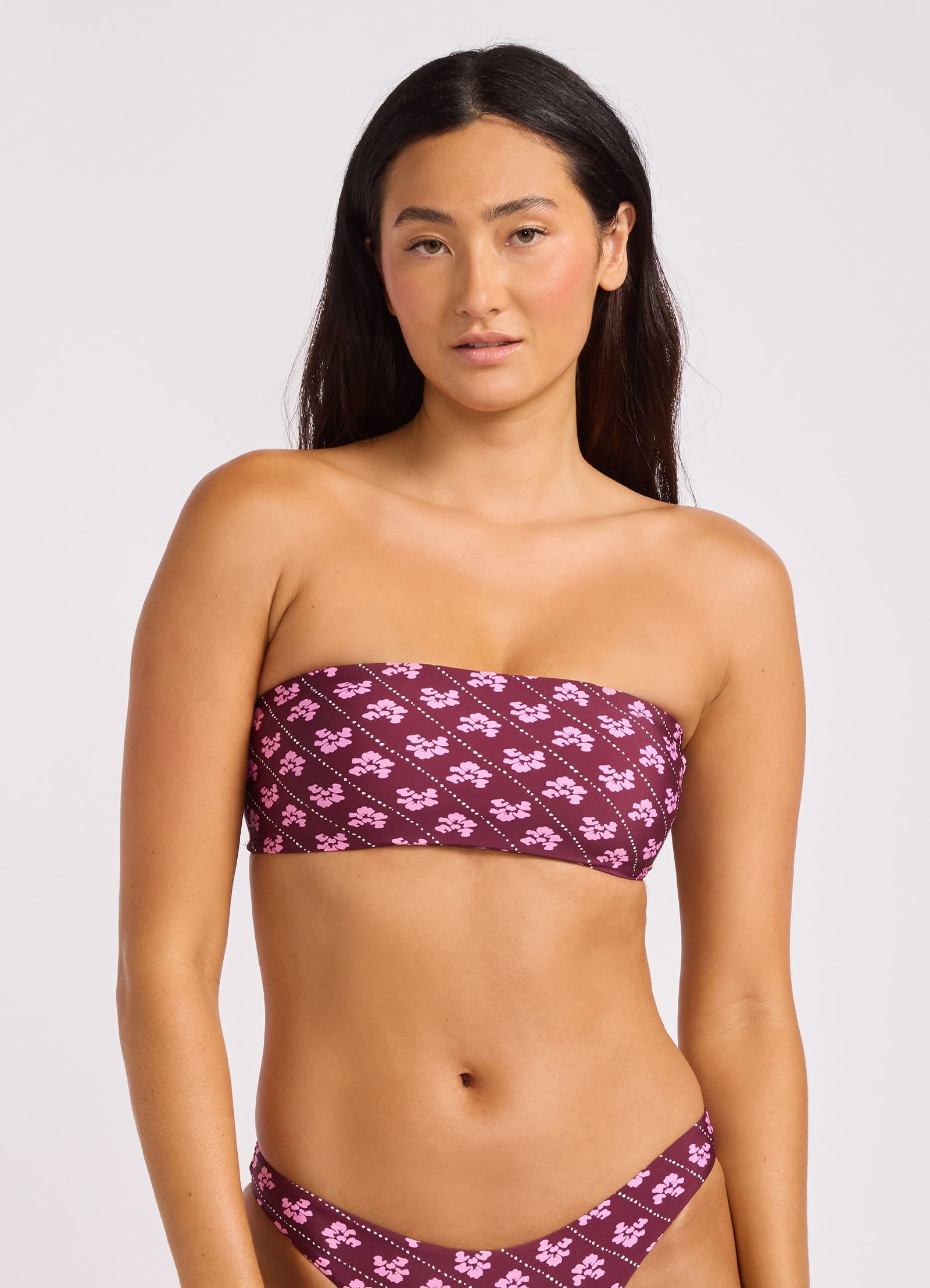 Batik Bloom Bandeau Bikini Top - Dark Burgundy view 2