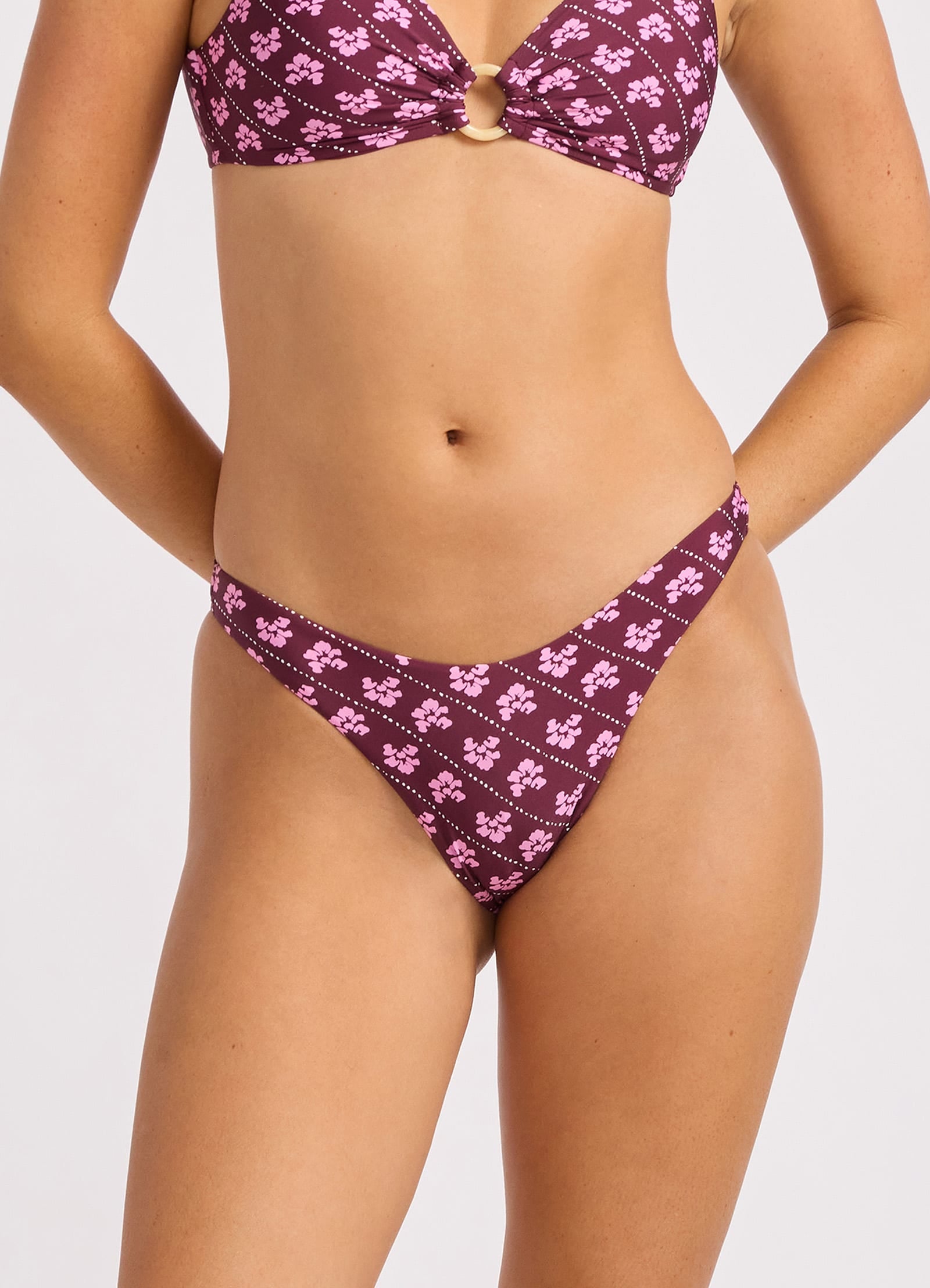 Batik Bloom High Cut Bikini Bottom - Dark Burgundy view 2