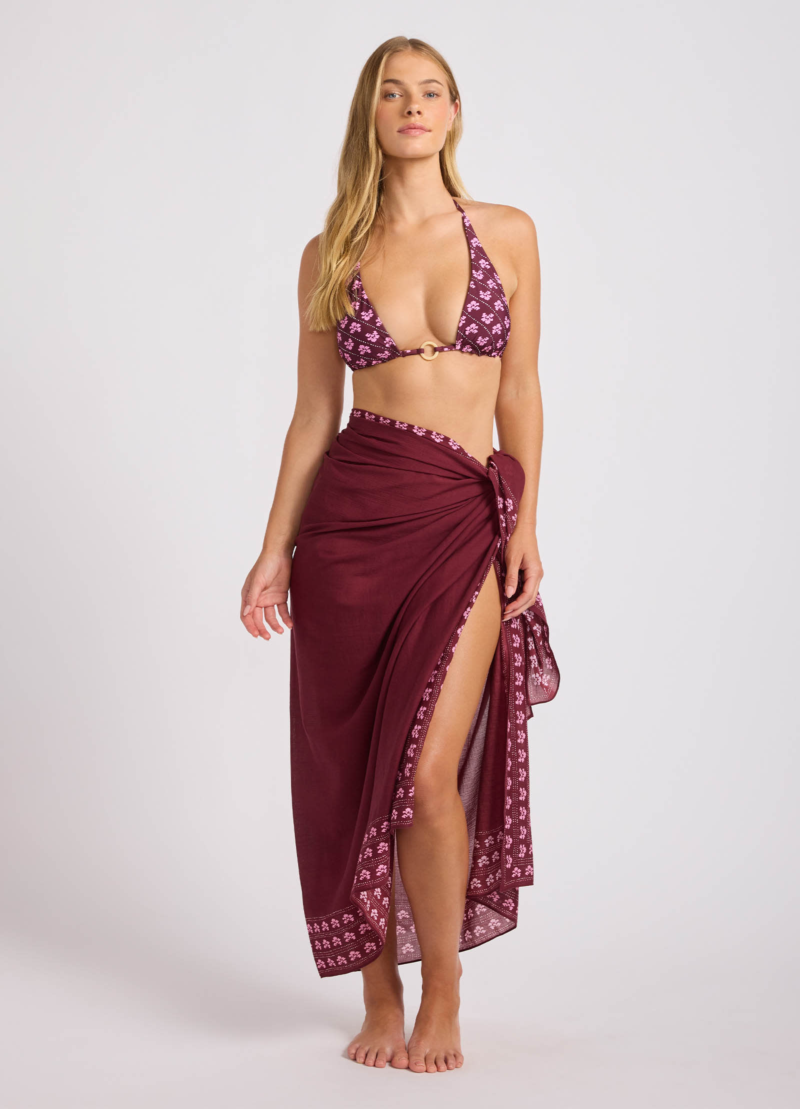 Batik Bloom Woodblock Sarong - Dark Burgundy