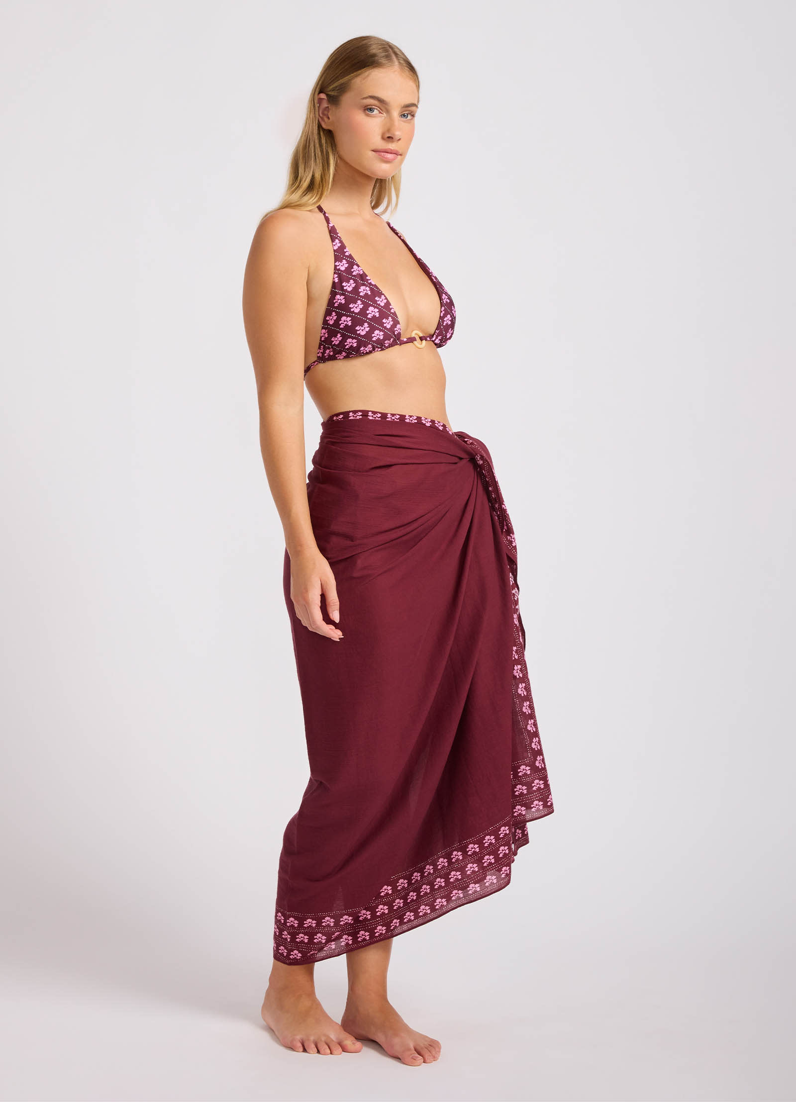 Batik Bloom Woodblock Sarong - Dark Burgundy view 2