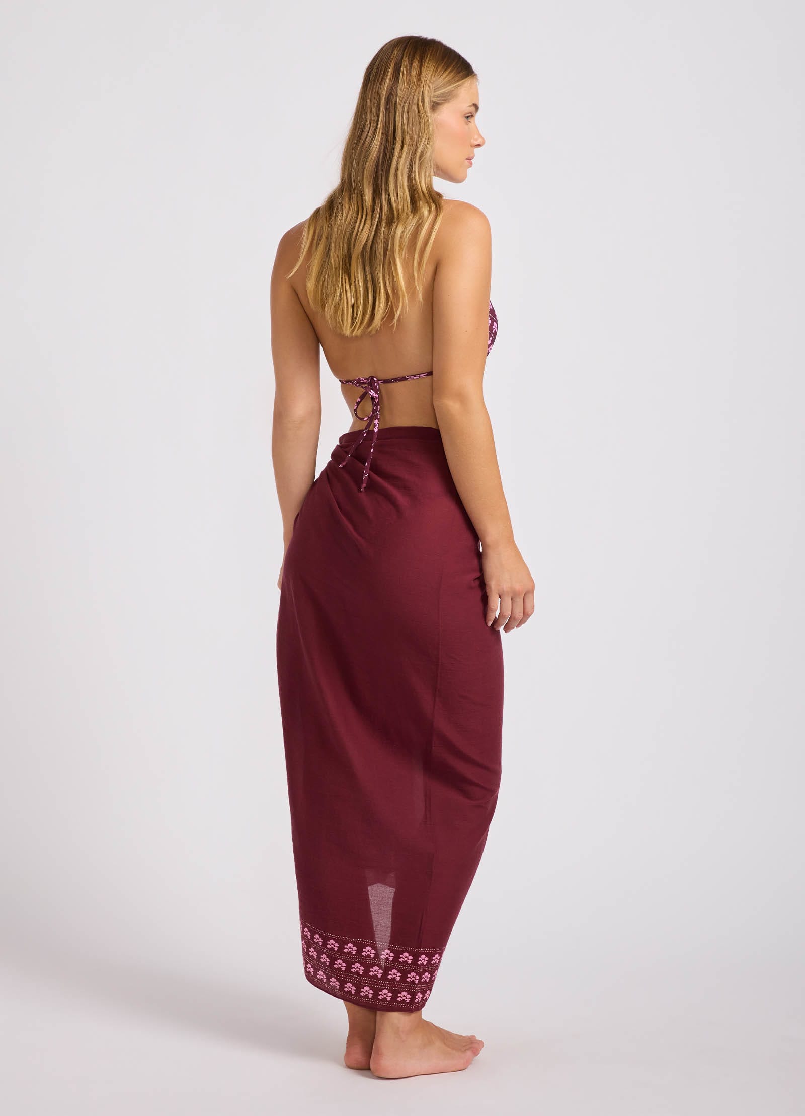 Batik Bloom Woodblock Sarong - Dark Burgundy view 3