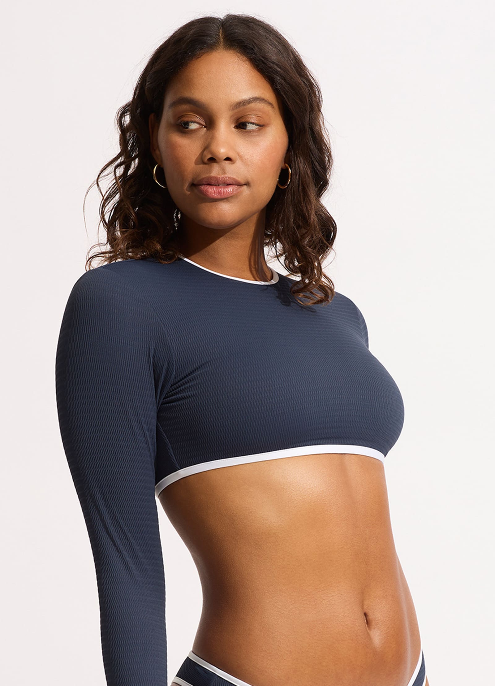 Beach Bound Cropped Long Sleeve Rashie - True Navy - True Navy view 3