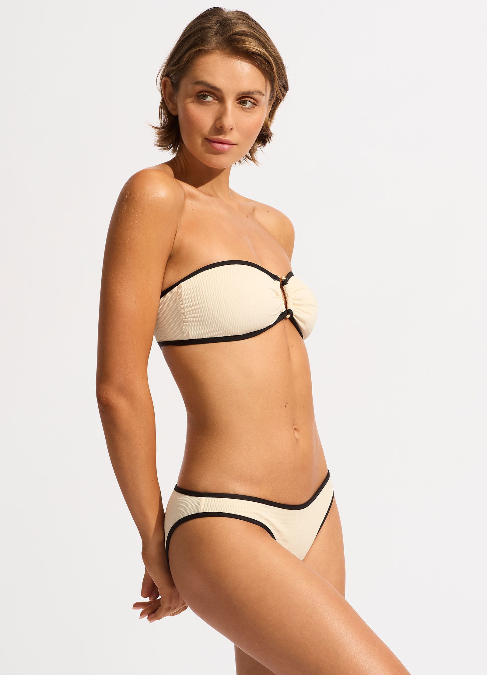 Beach Bound Ring Front Bandeau Bikini Top - Ecru - Ecru view 3