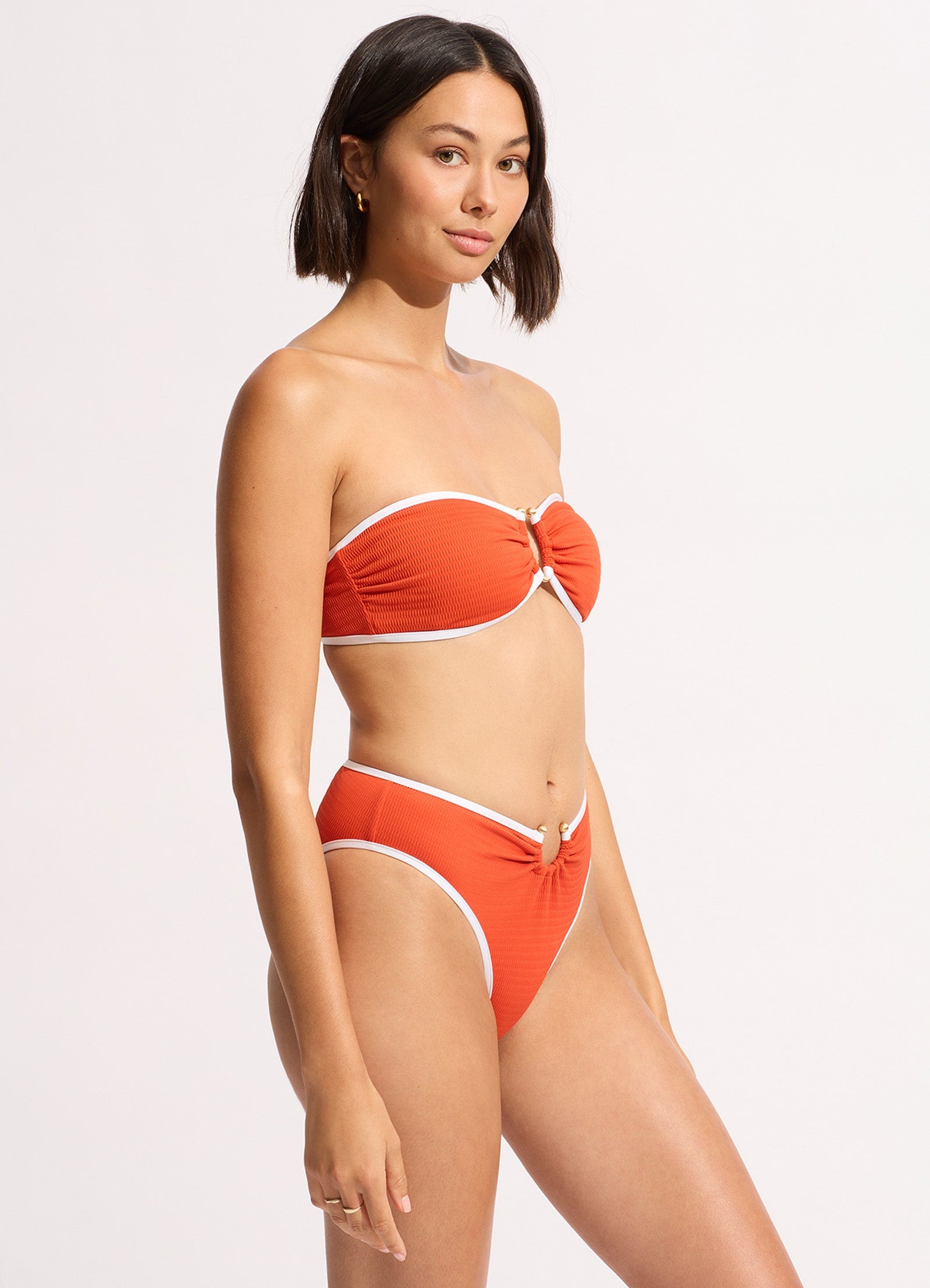 Beach Bound Ring Front Bandeau Bikini Top - Tamarillo - Tamarillo view 4