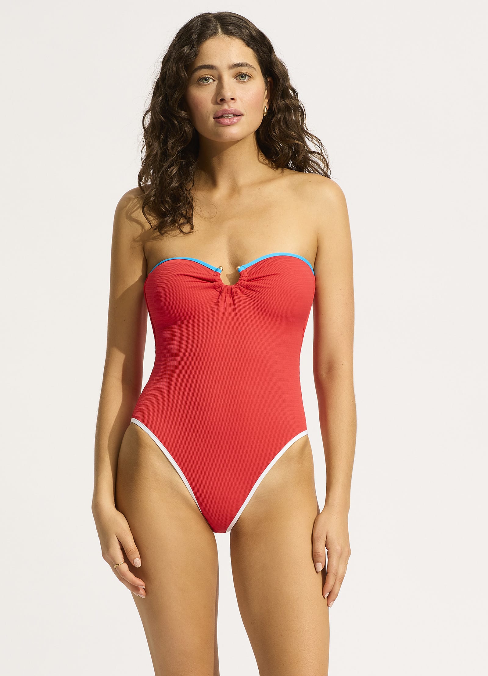 Beach Bound Ring Front Bandeau One Piece - Flame - Flame