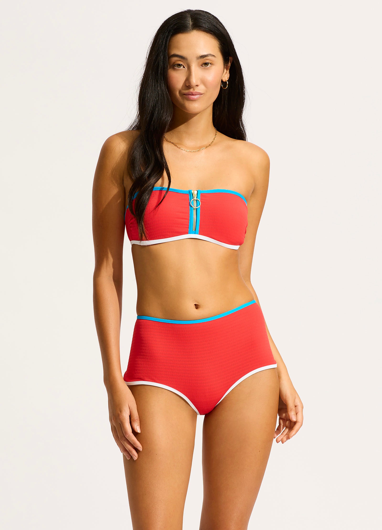 Beach Bound Zip Front Bandeau - Flame - Flame