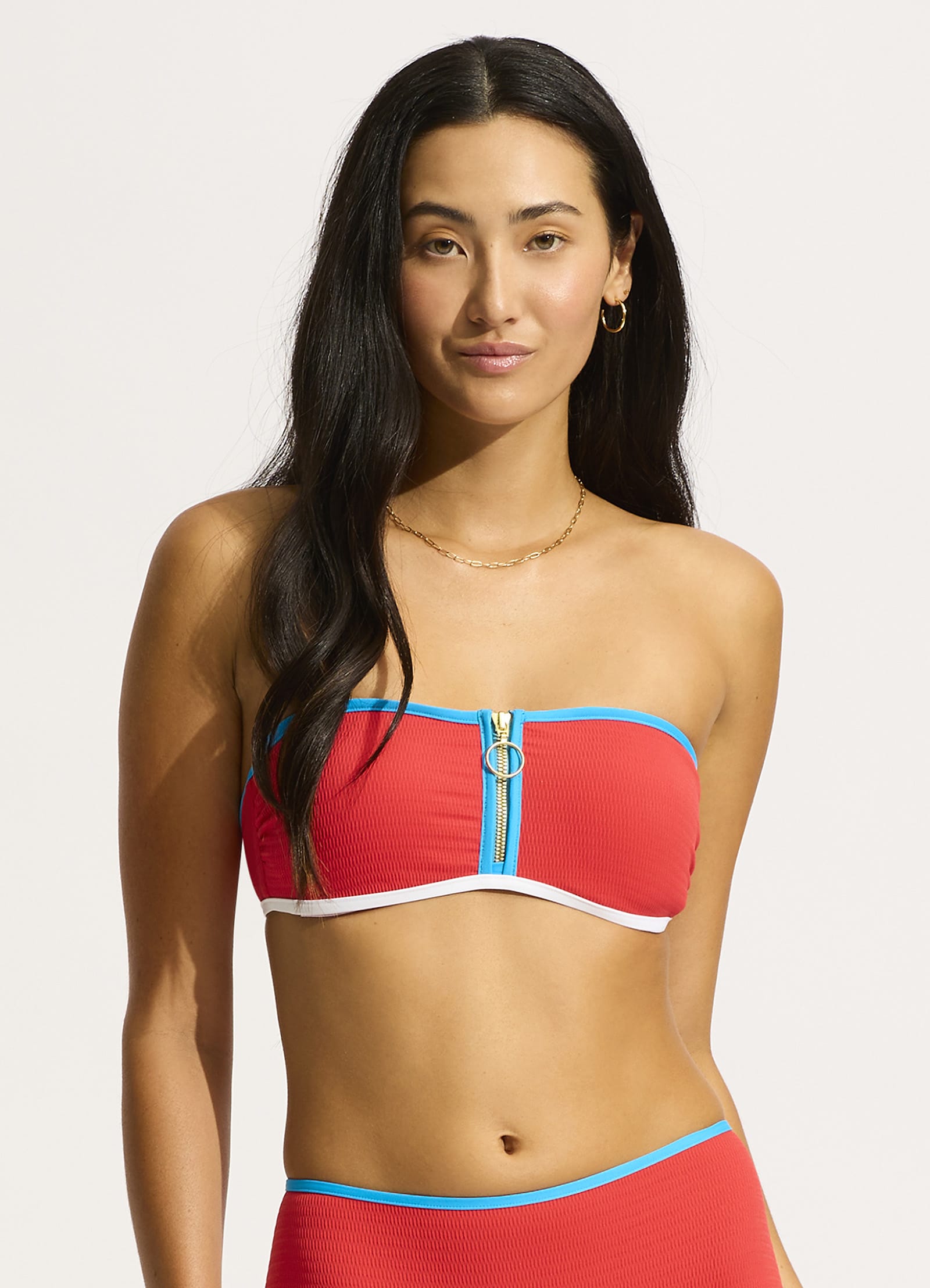 Beach Bound Zip Front Bandeau - Flame - Flame view 2