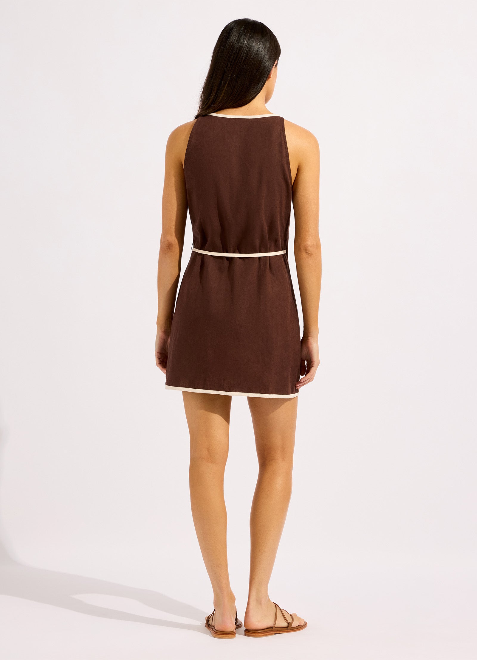 Beach Edit Bind Mini Wrap Dress - Dark Chocolate view 4