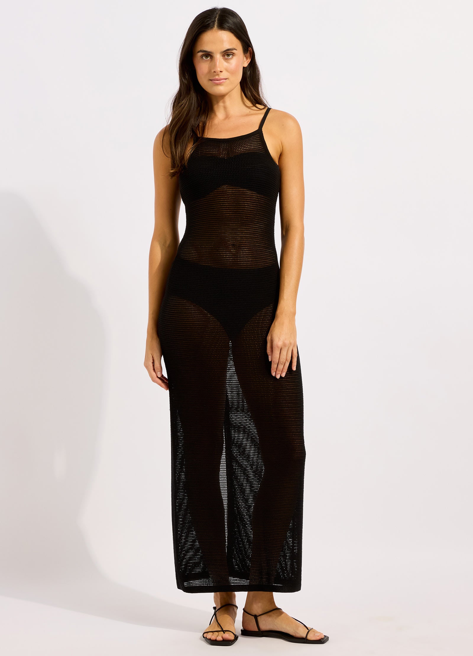 Beach Edit Crew Neck Maxi Knit Dress - Black