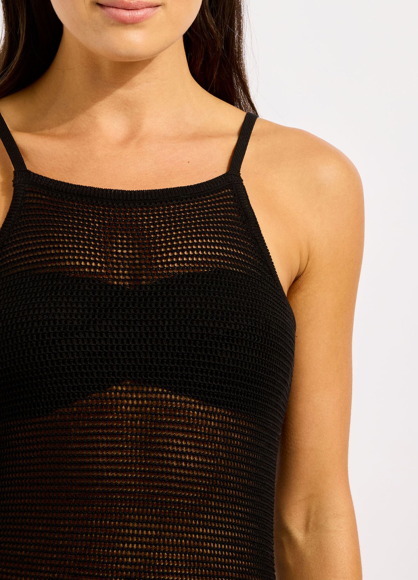 Beach Edit Crew Neck Maxi Knit Dress - Black view 4