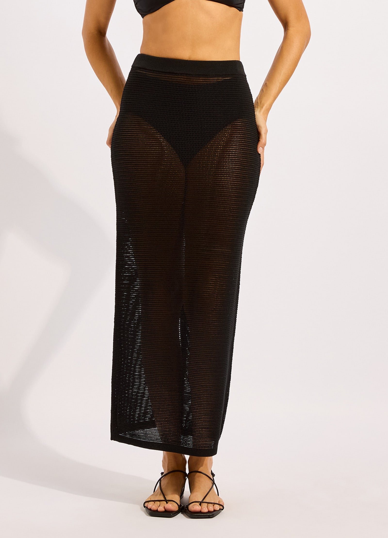 Beach Edit Knit Midi Skirt - Black view 2