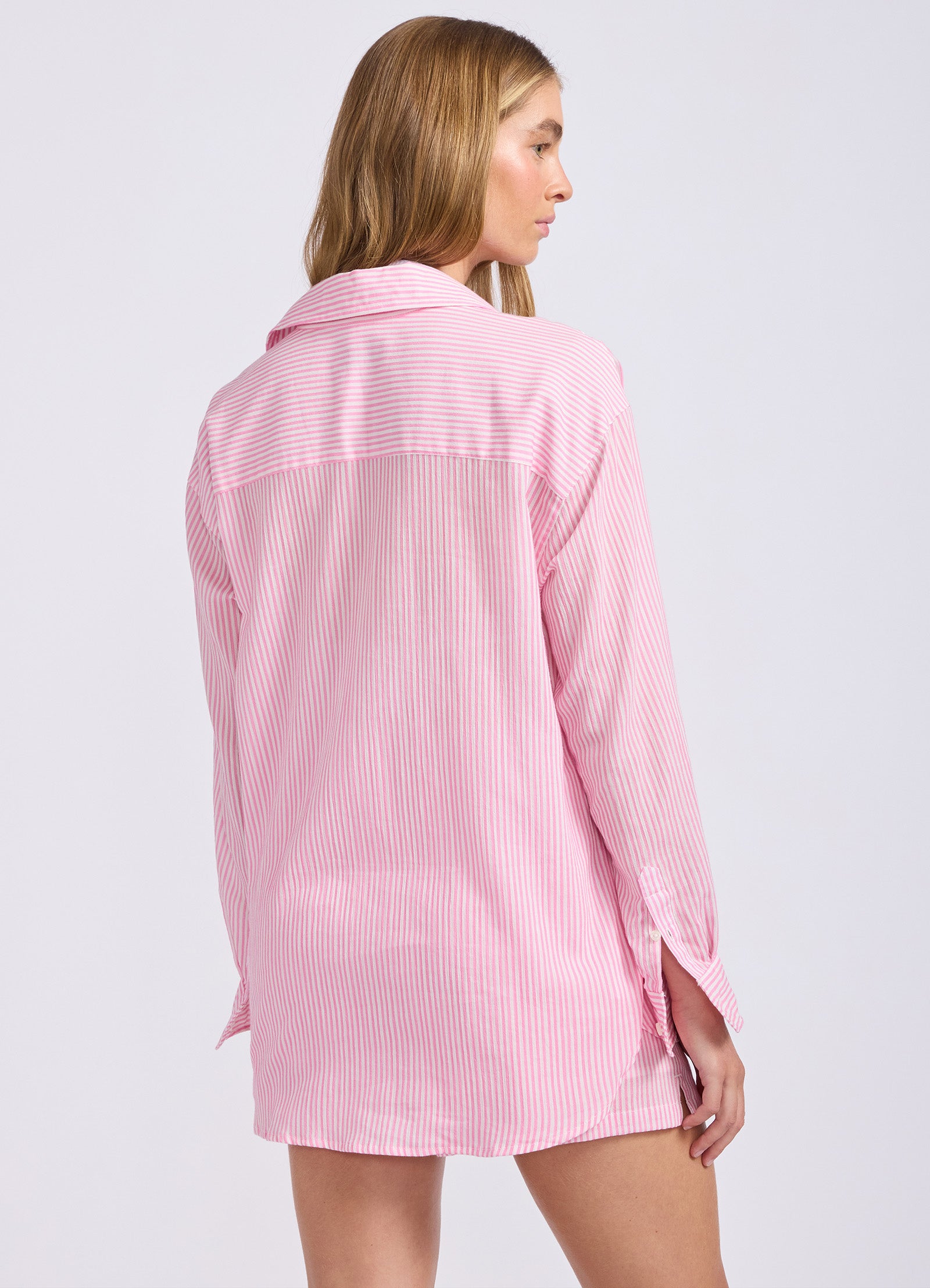 Beach Edit Stripe Gauze Shirt - Light Pop Pink view 4