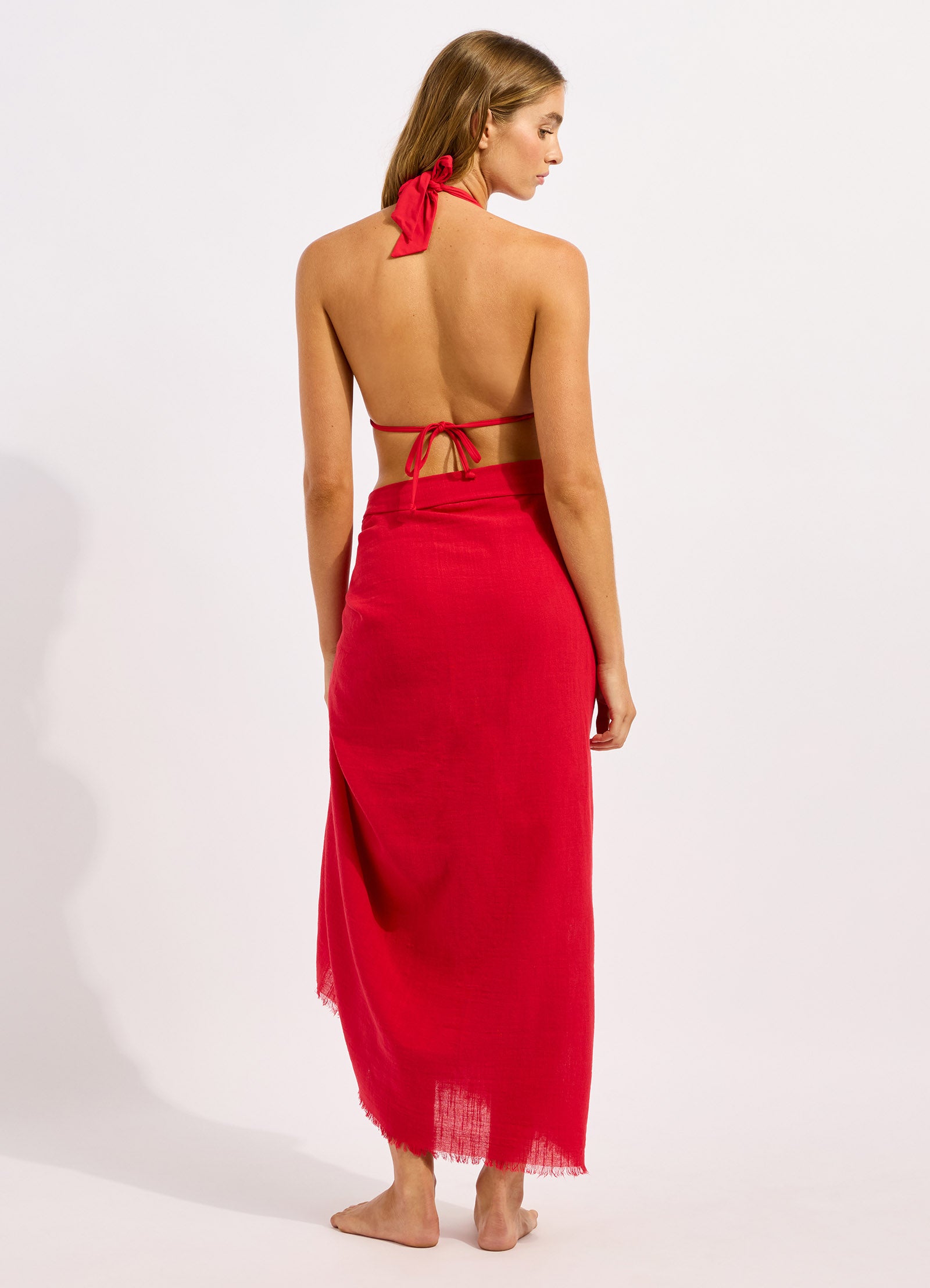 Beach Essential Textured Cotton Beach Wrap - Cosmo Red view 3