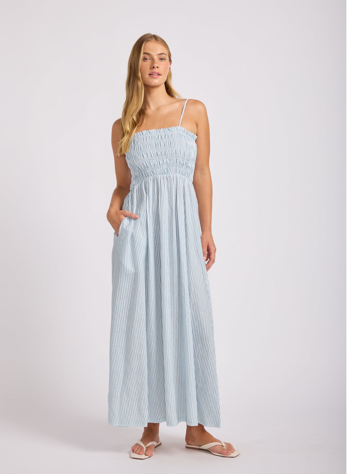 Beachclub Shirred Maxi Dress - Powder Blue