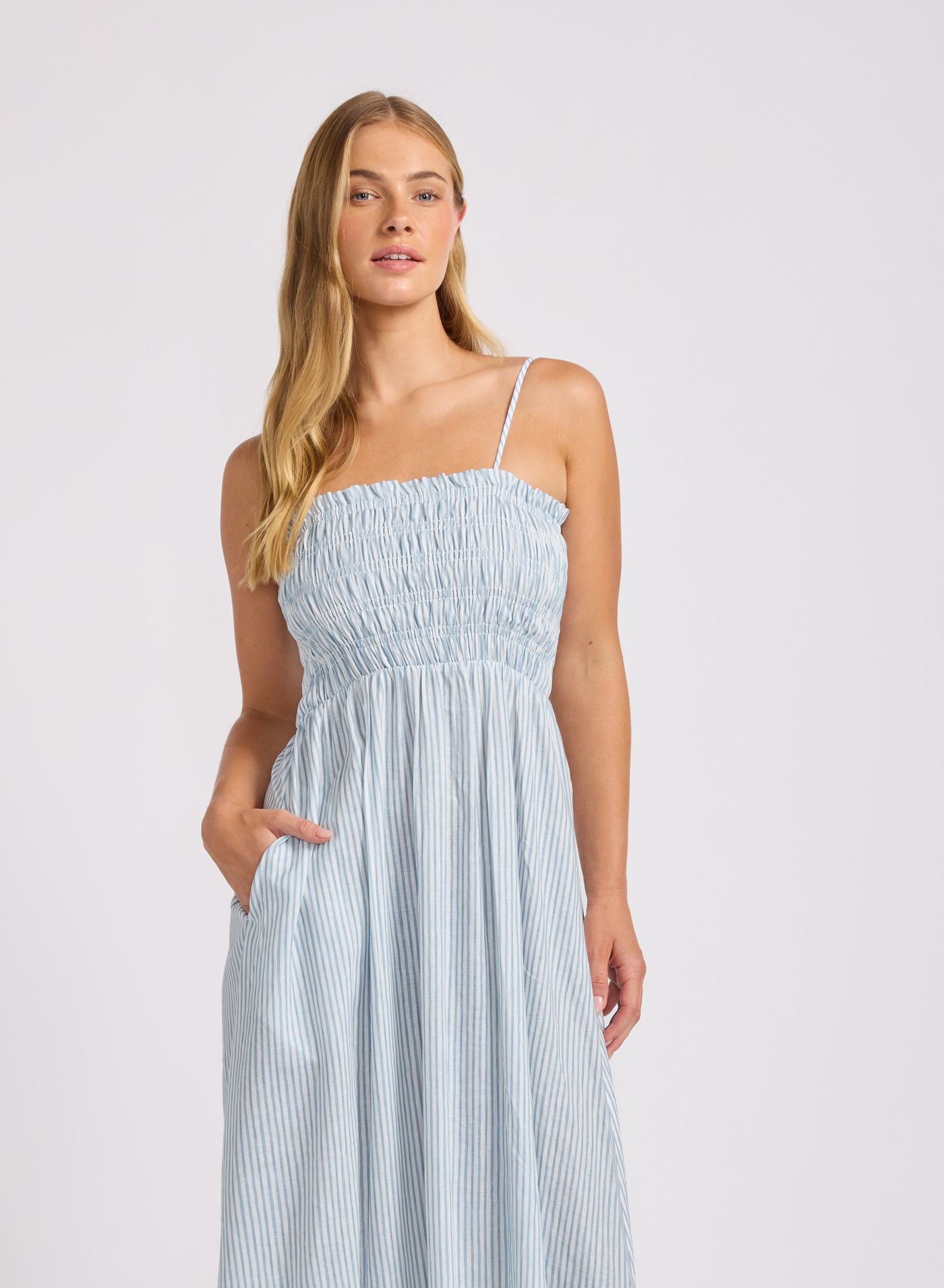 Beachclub Shirred Maxi Dress - Powder Blue view 2