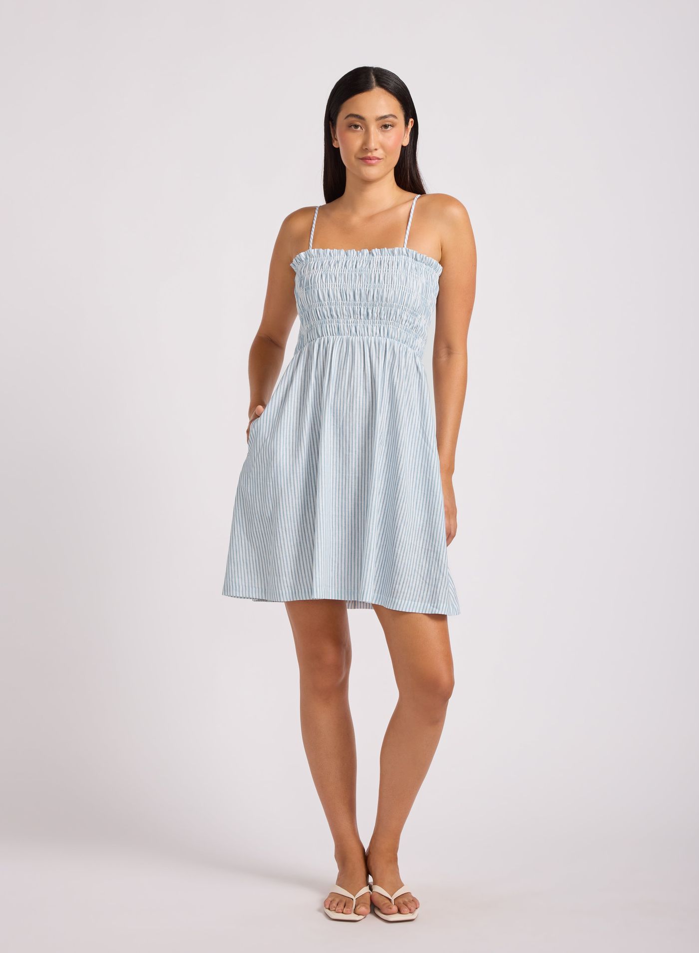 Beachclub Shirred Mini Dress - Powder Blue
