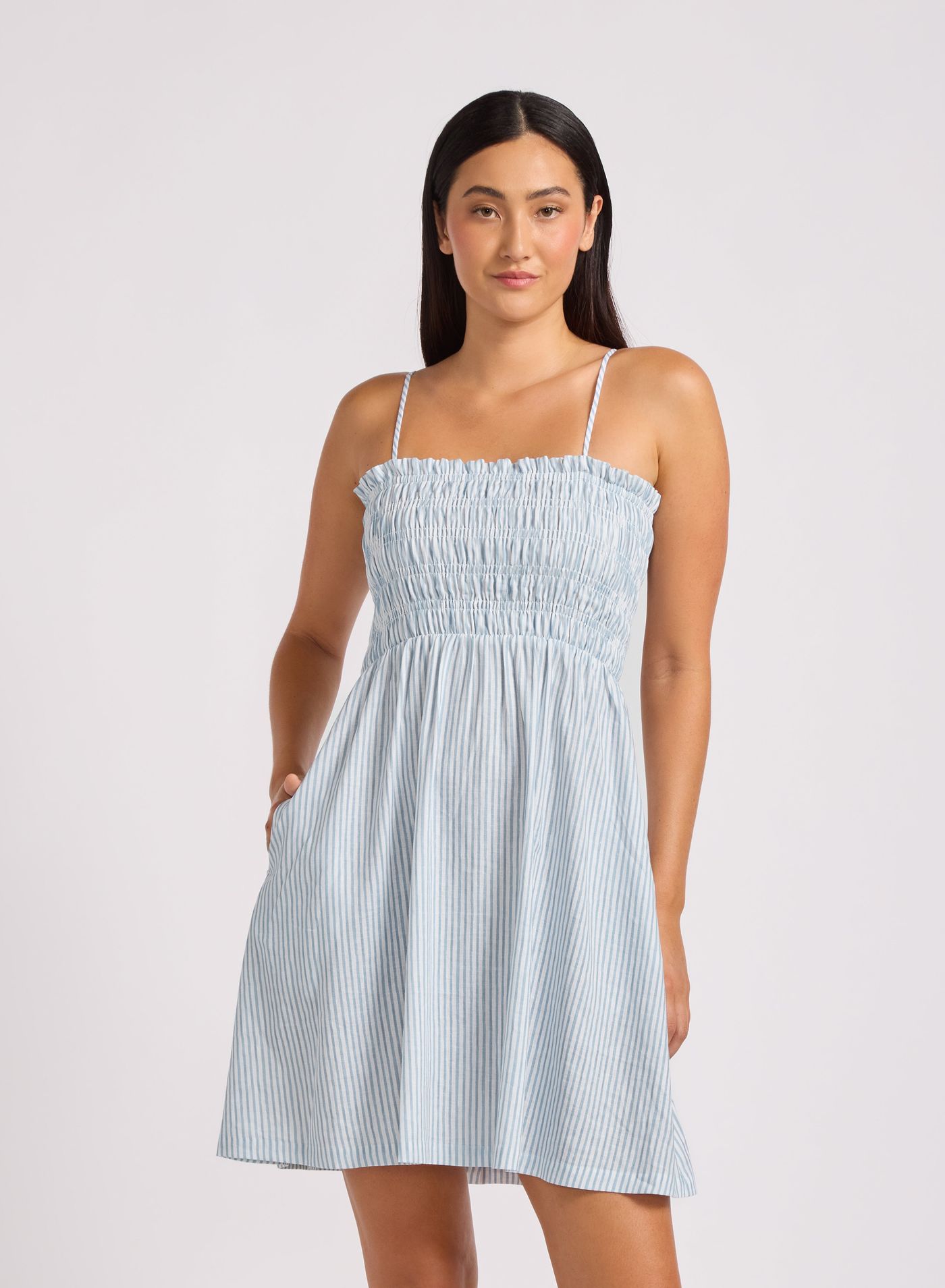Beachclub Shirred Mini Dress - Powder Blue view 2