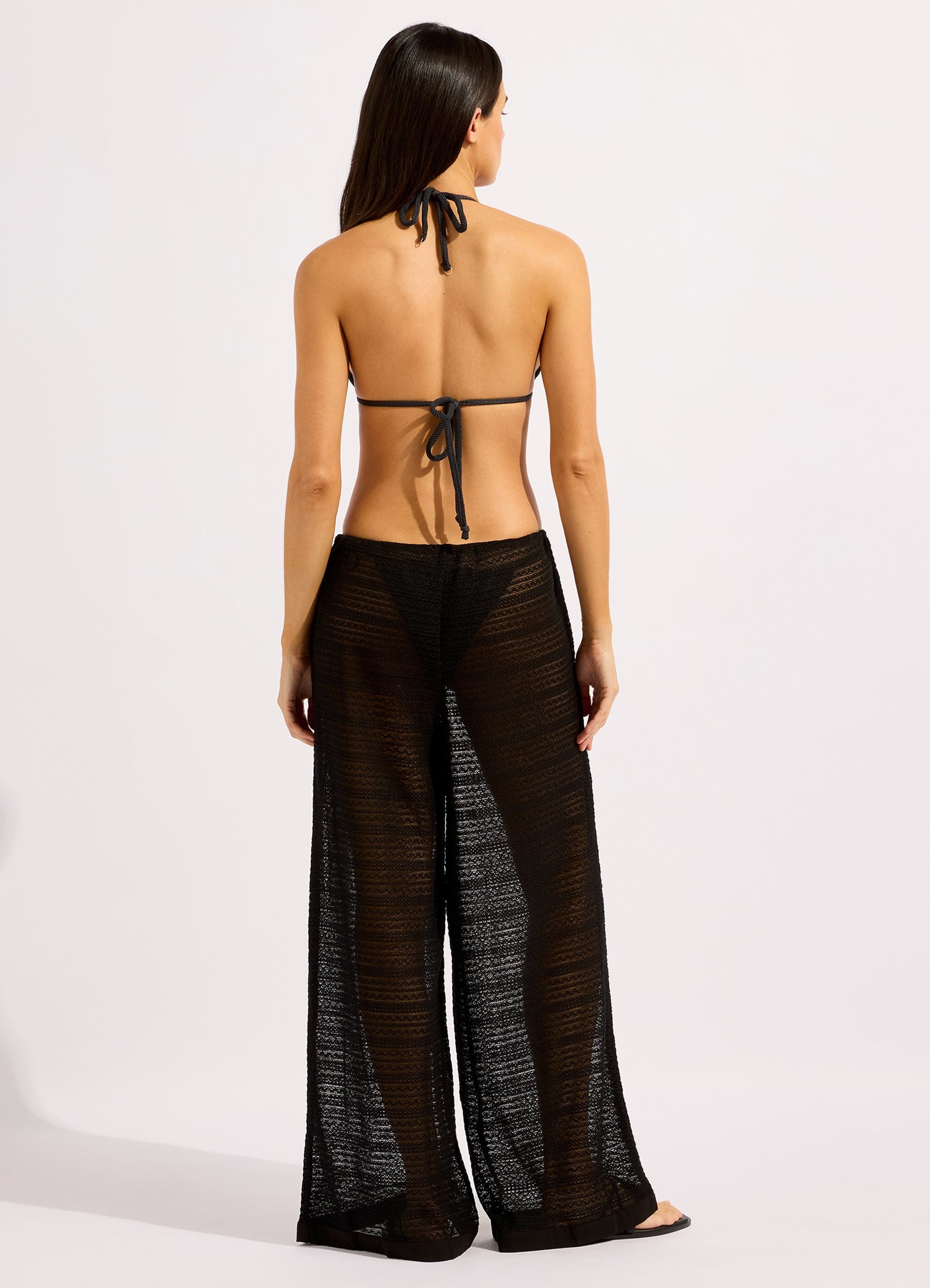 Beachedit Drawstring Lace Pant - Black view 4
