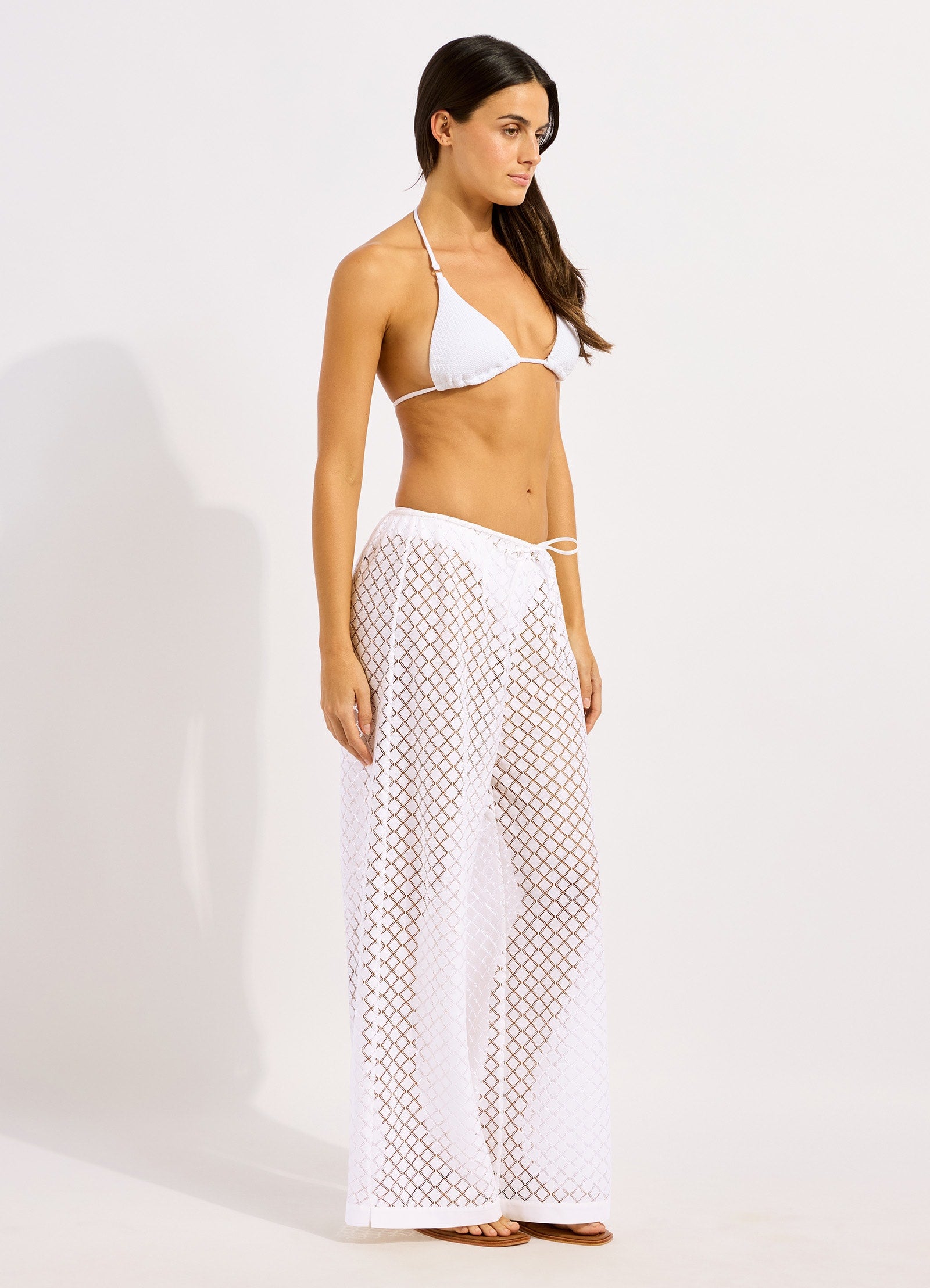 Beachedit Drawstring Lace Pant - White view 3
